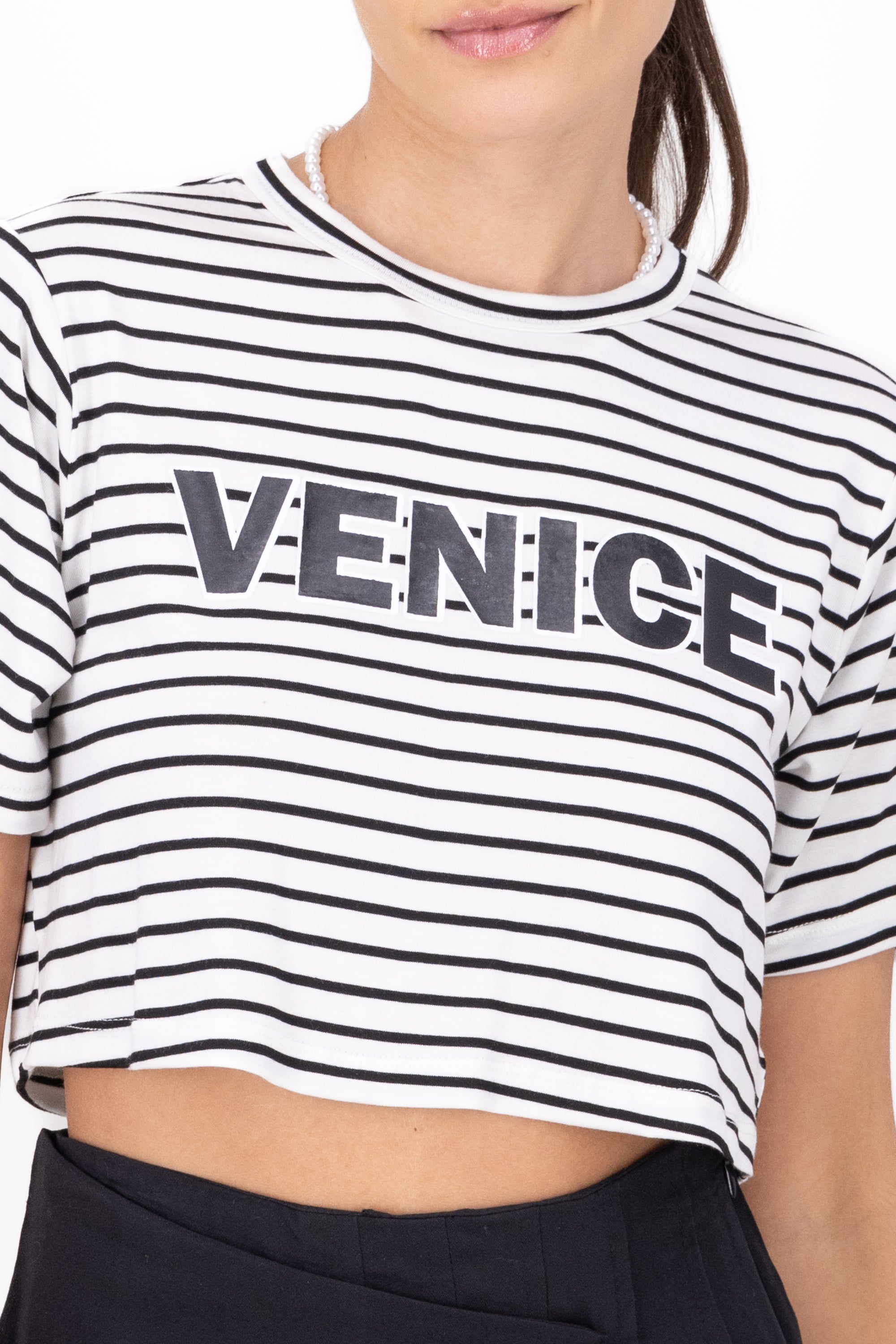 Playera Boxy Rayas Venice NEGRO COMBO