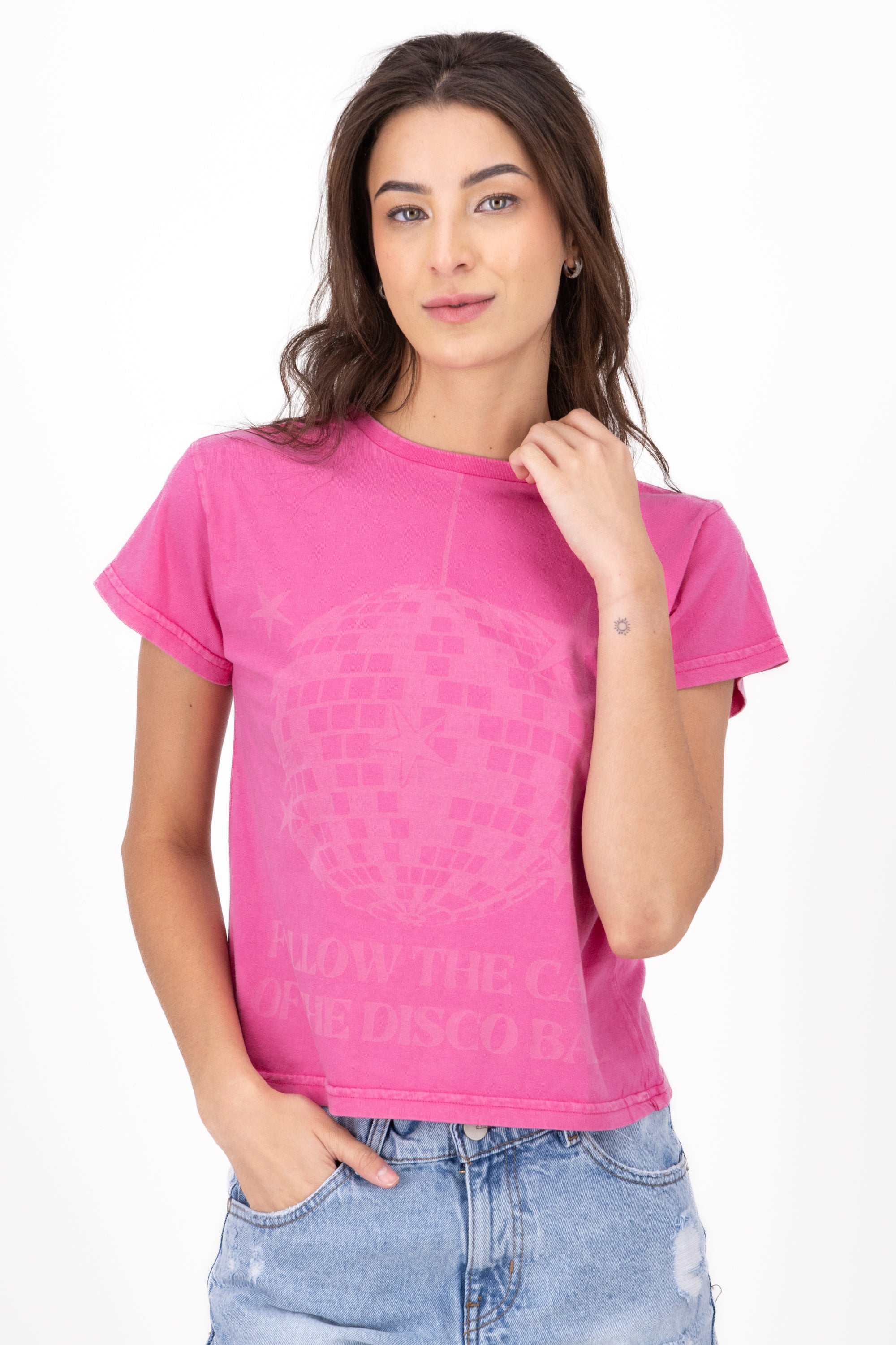 Playera manga corta bola disco ROSA