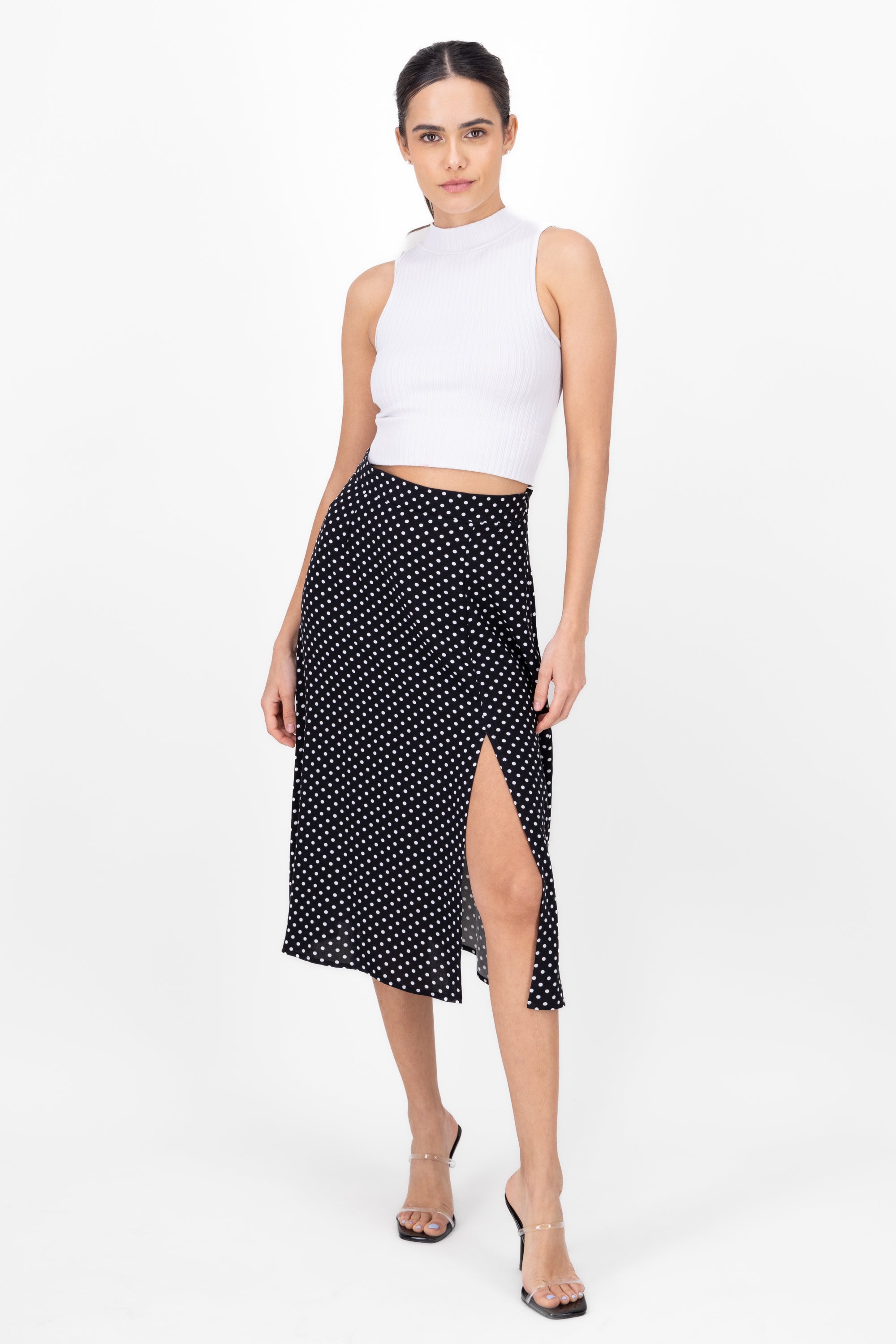 Falda midi lunares NEGRO COMBO