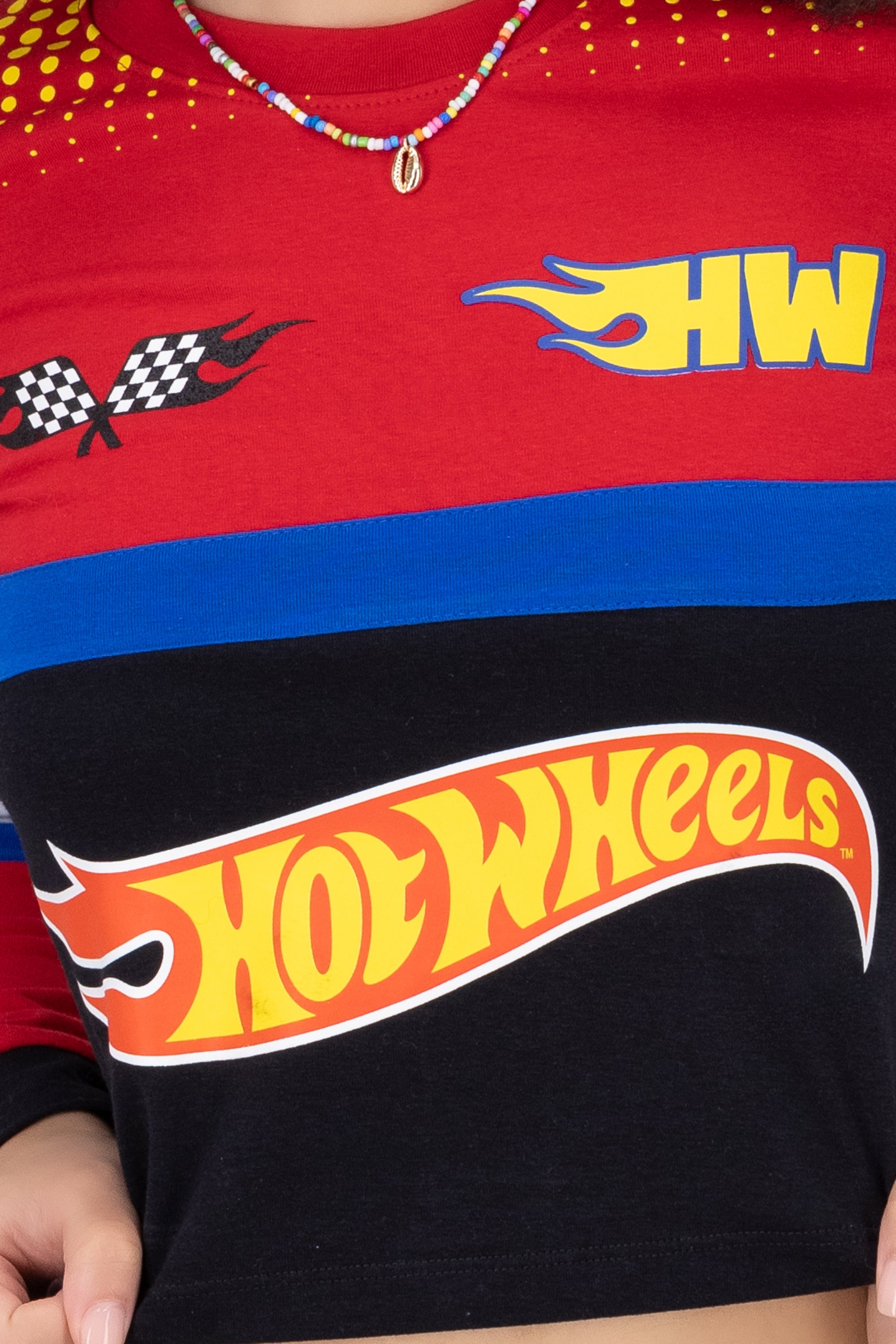 Crop manga larga cuadros hotwheels ROJO COMBO