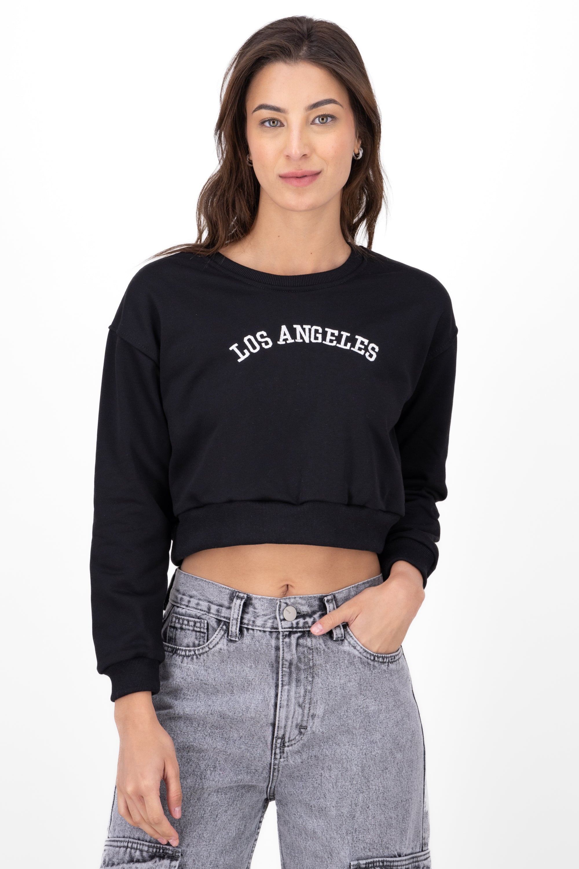 Sudadera cropped los angeles NEGRO