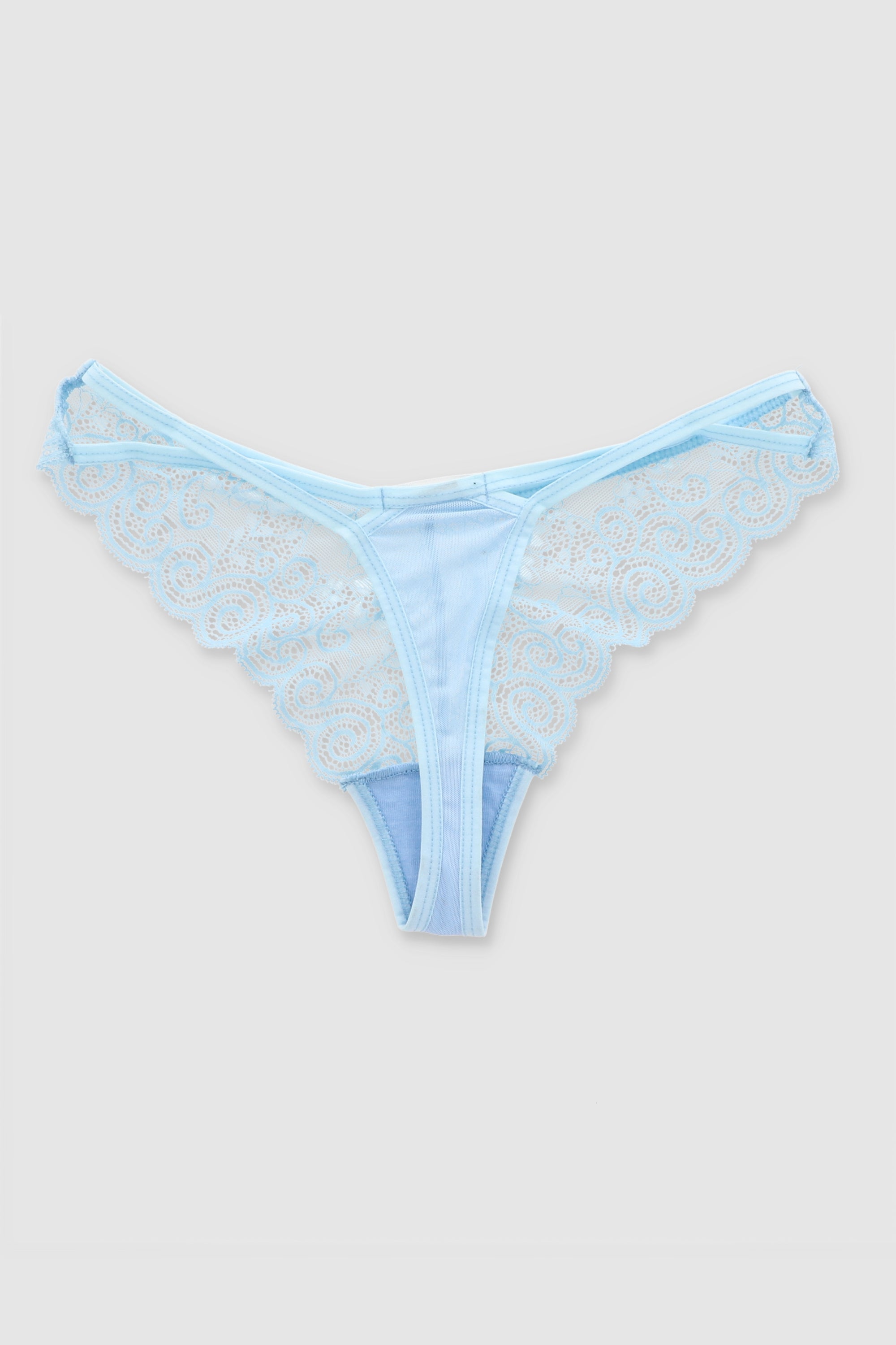 Tanga de encaje con bies AZUL PASTEL