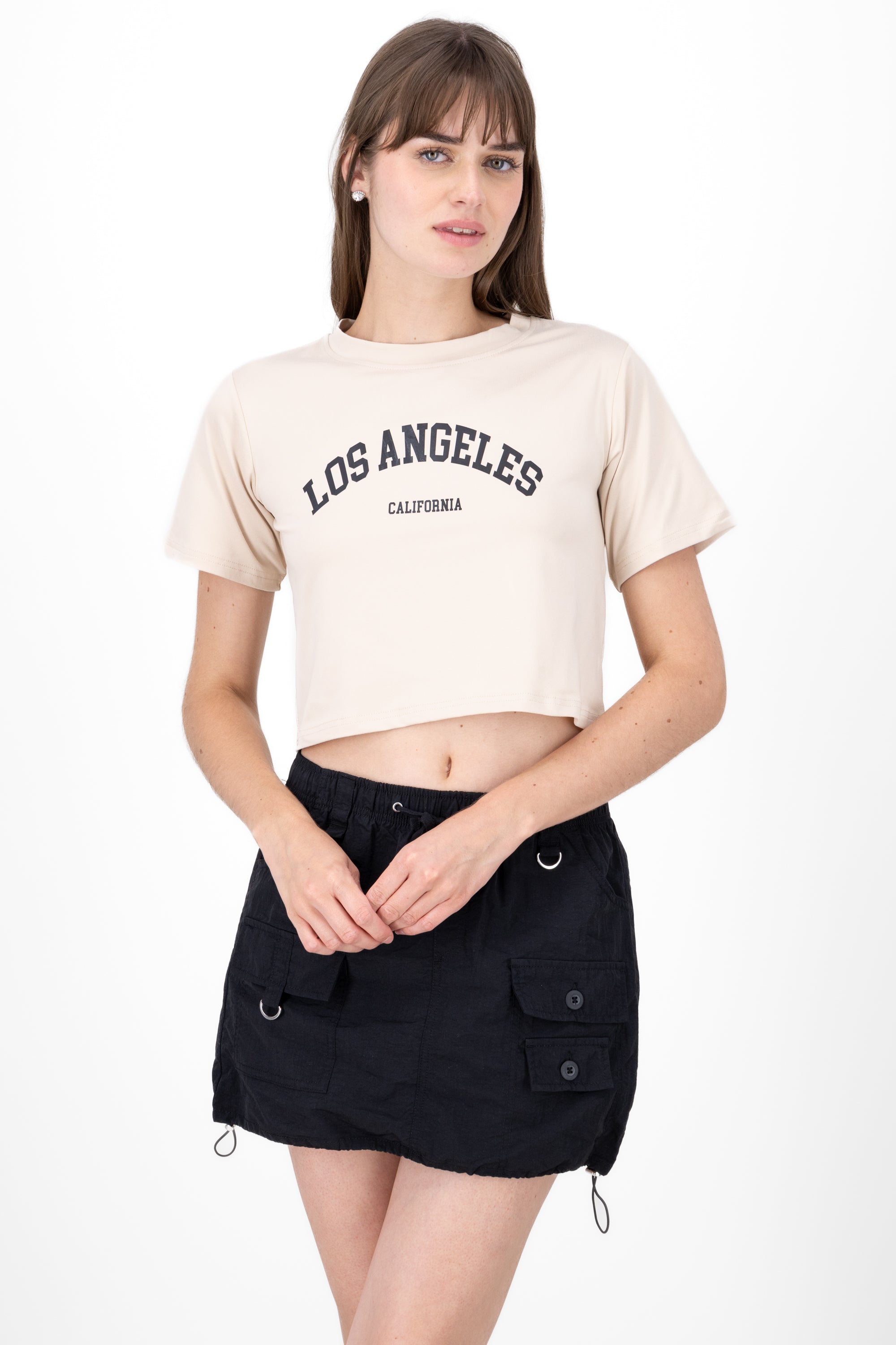 Playera crop los angeles BEIGE