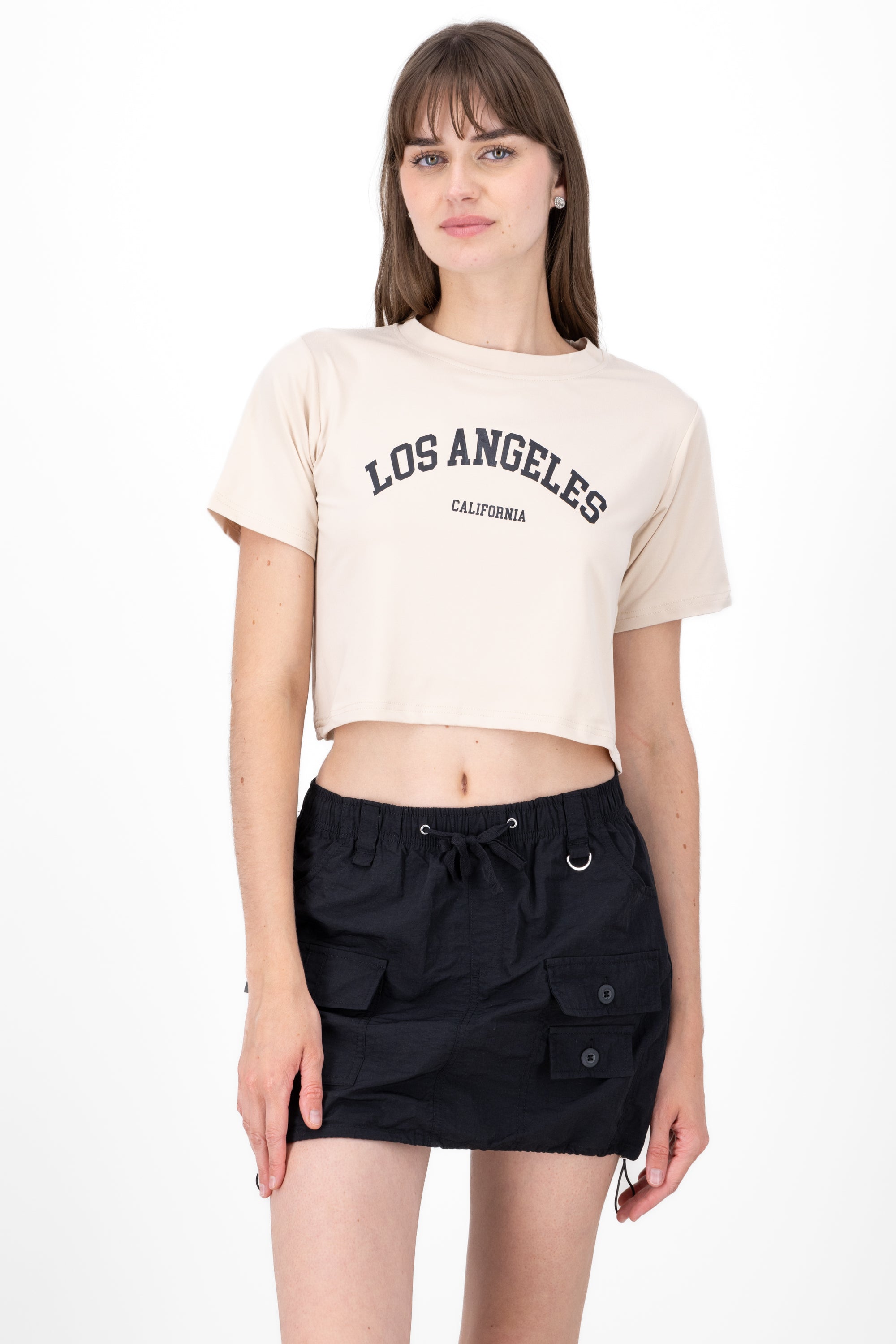 Playera crop los angeles BEIGE