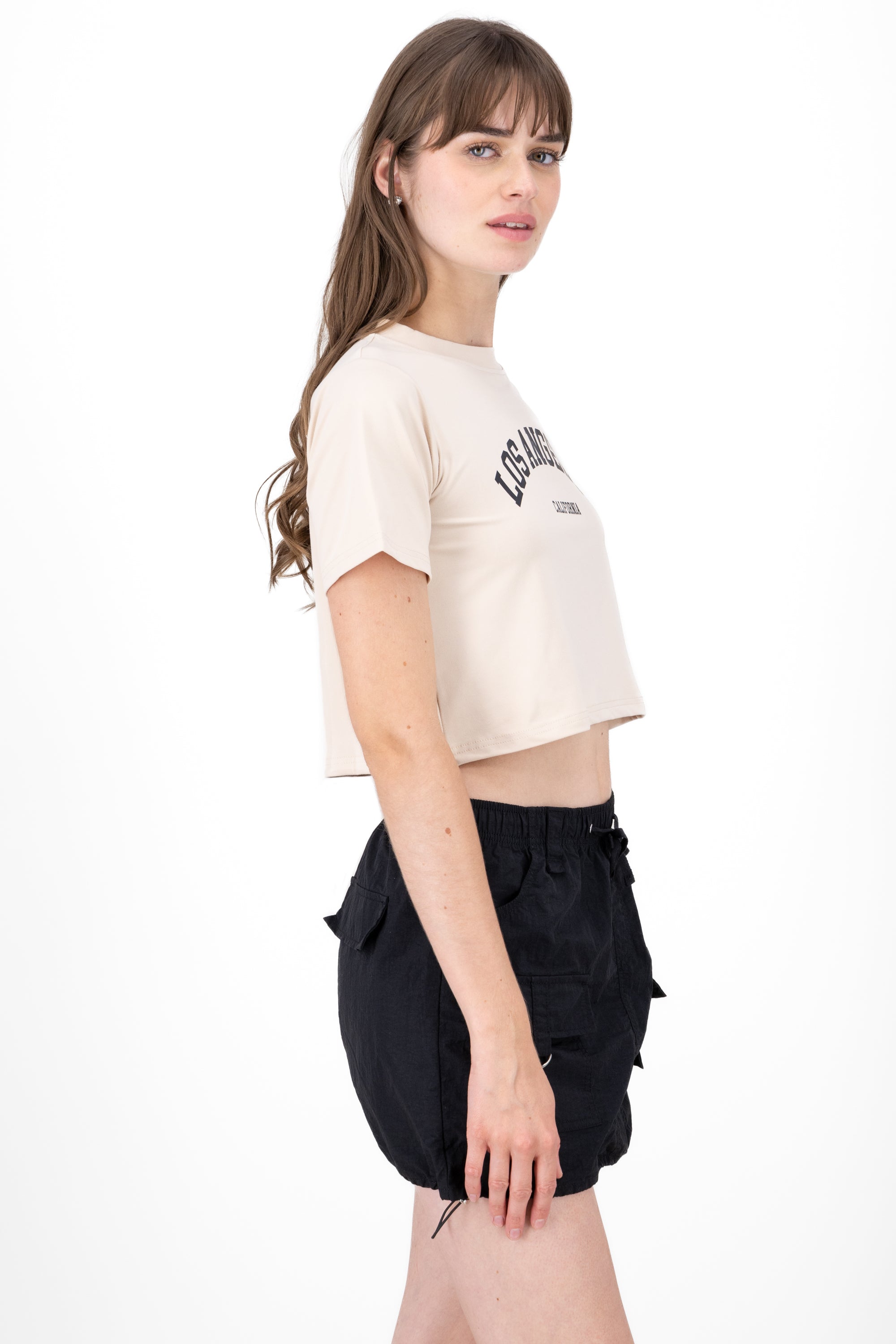 Playera crop los angeles BEIGE