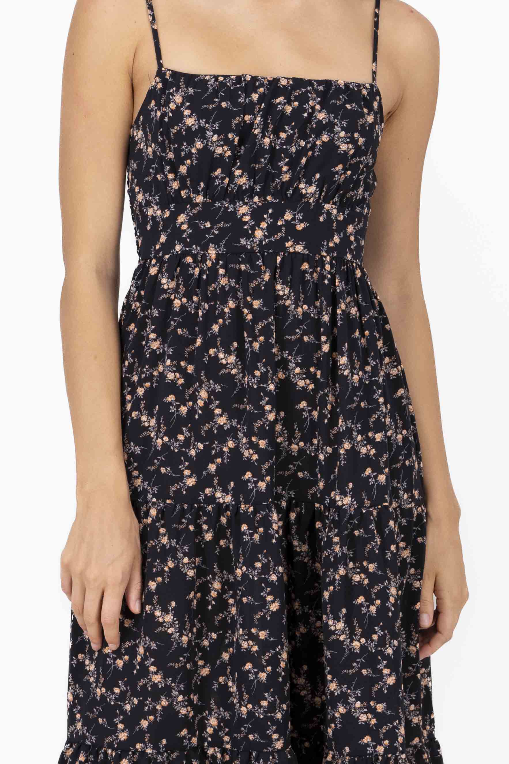 Vestido midi flores NEGRO COMBO