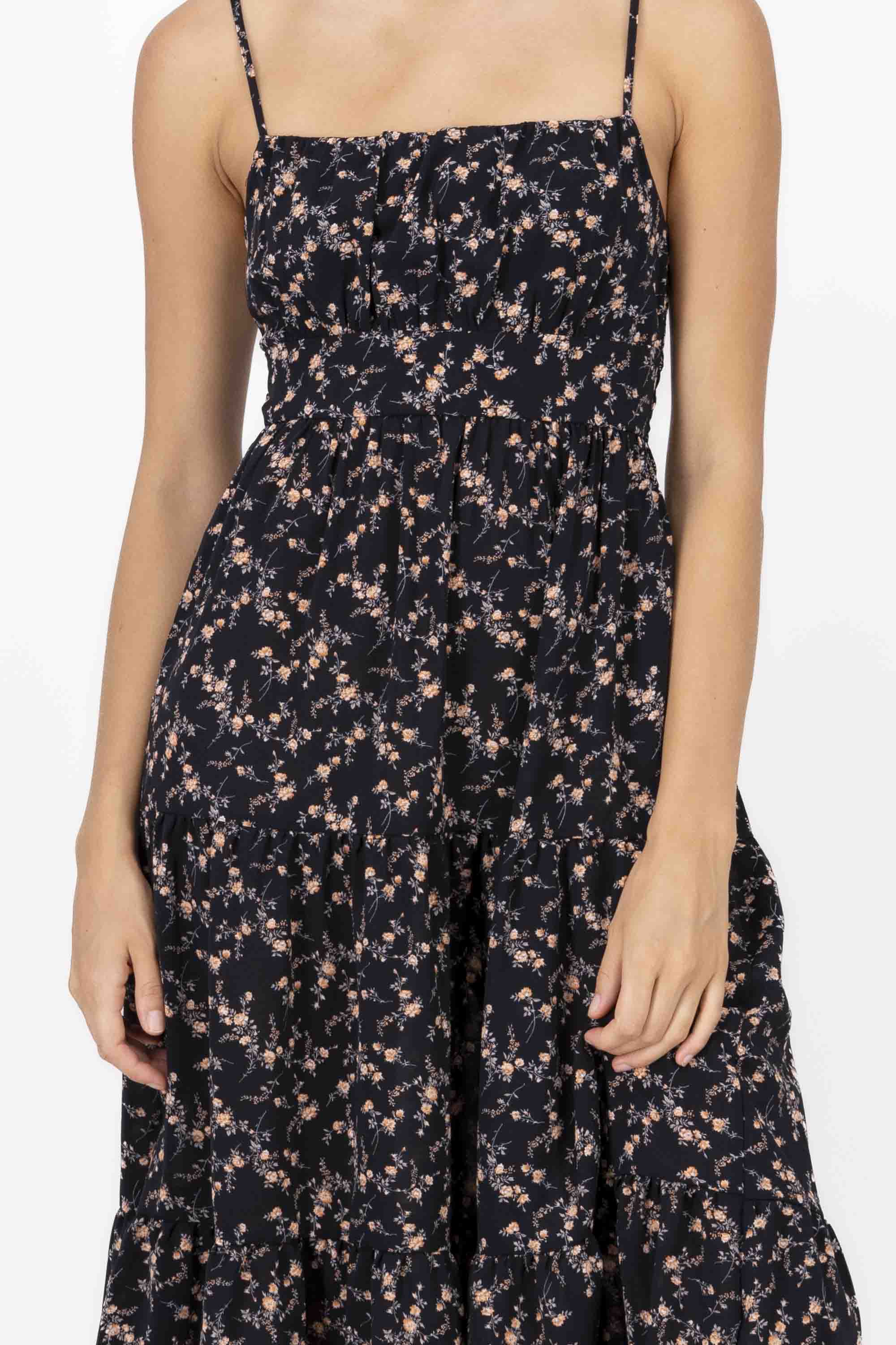 Vestido midi flores NEGRO COMBO