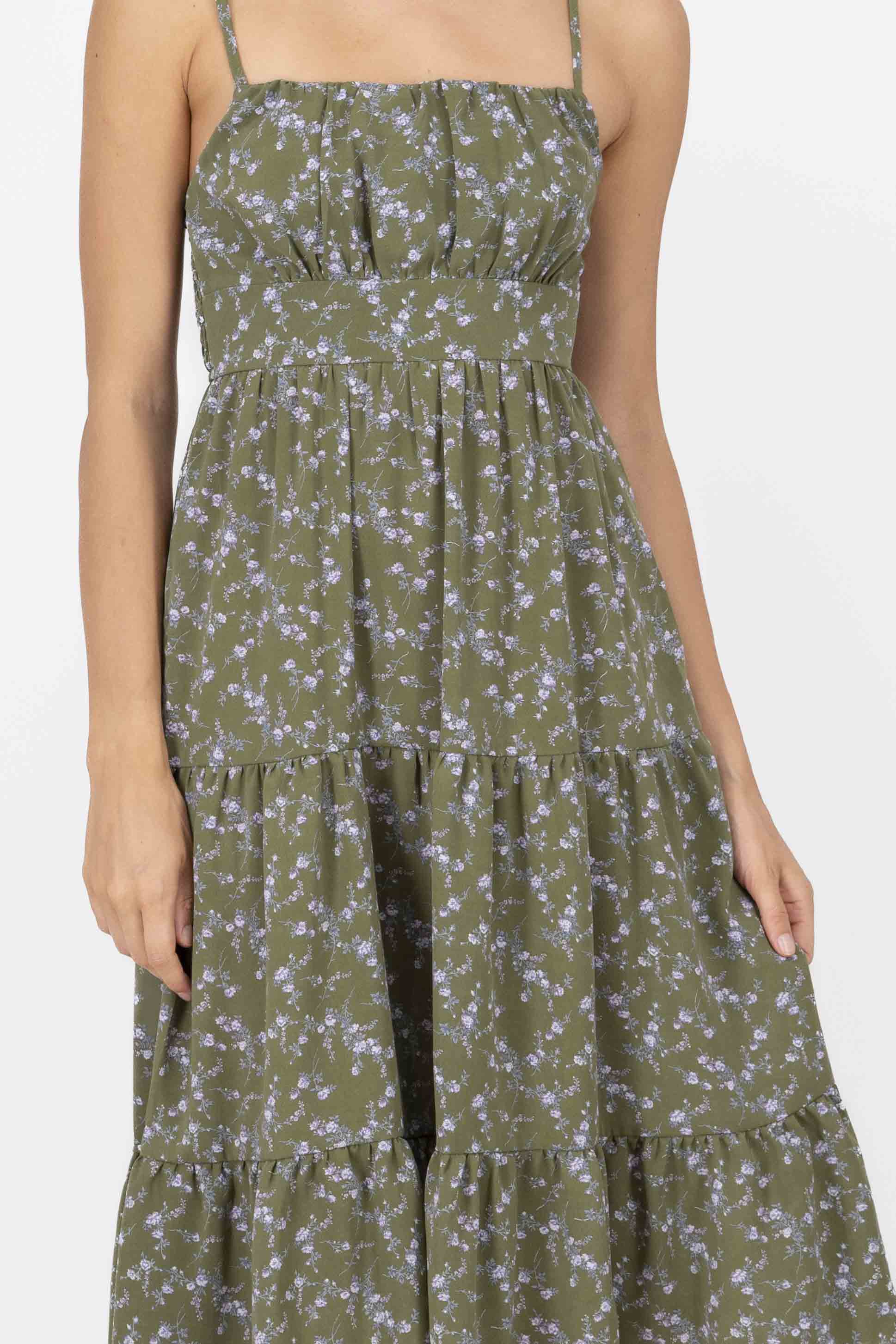 Vestido midi flores VERDE COMBO