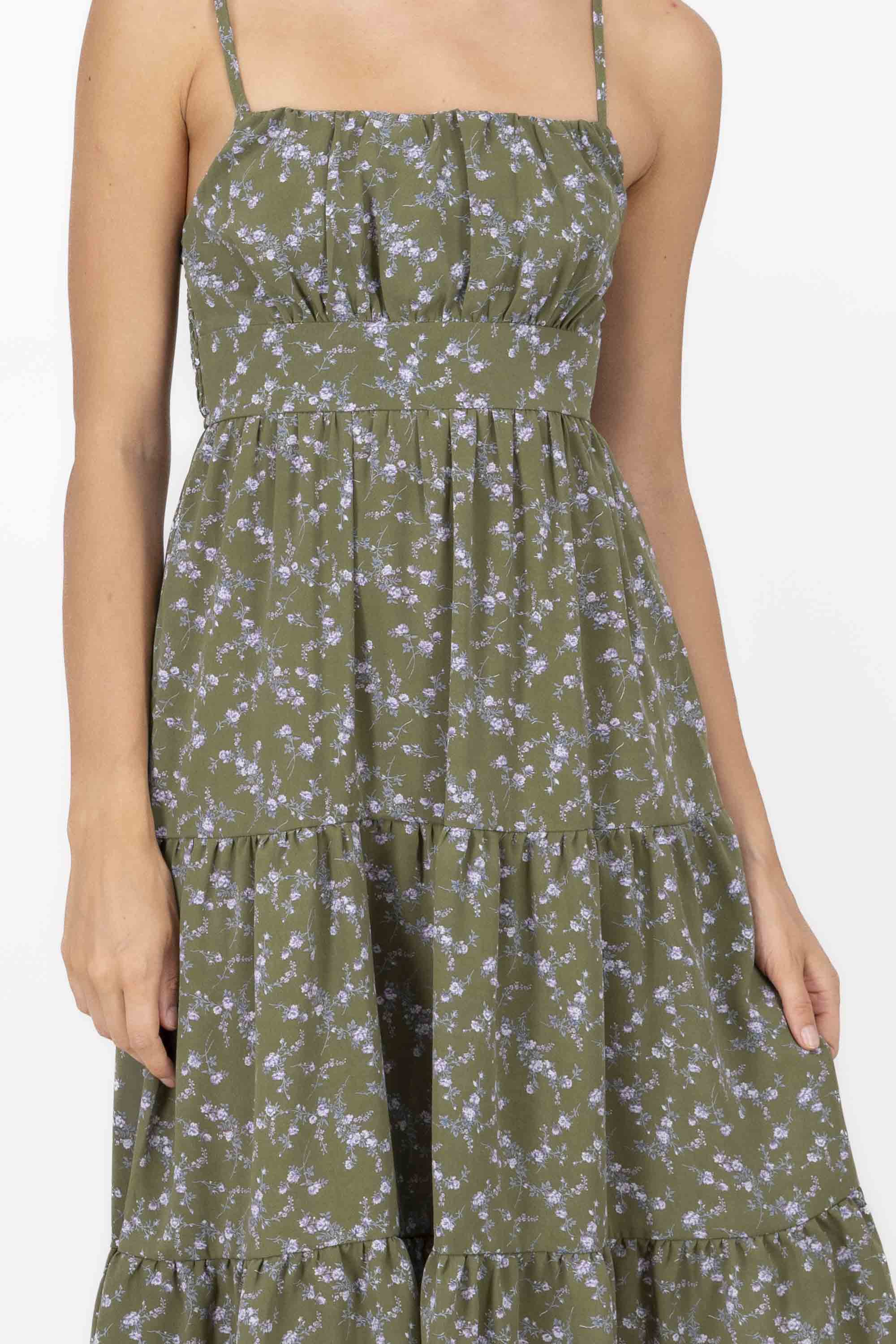 Vestido midi flores VERDE COMBO