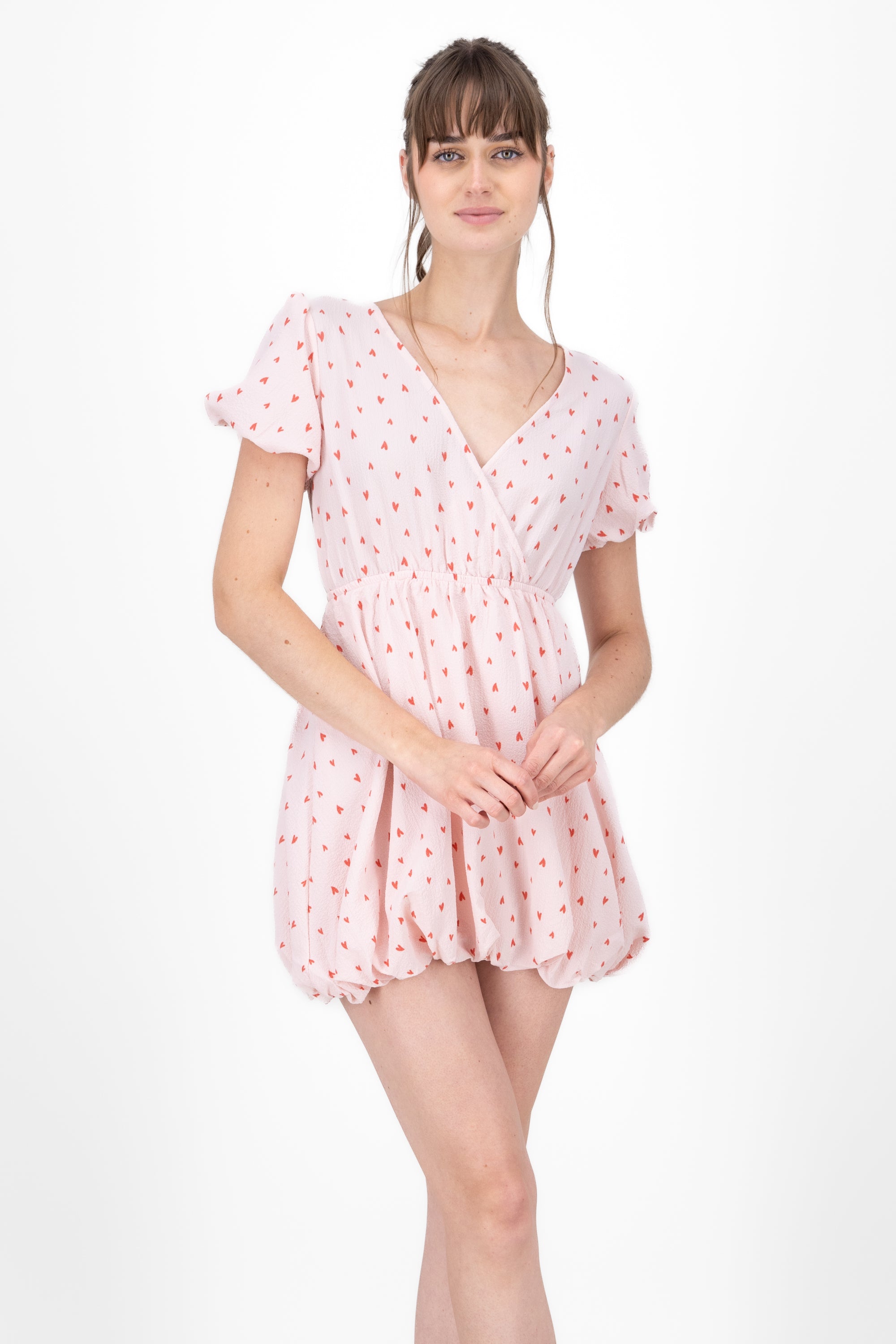 Mini vestido corazones falda globo ROSA COMBO