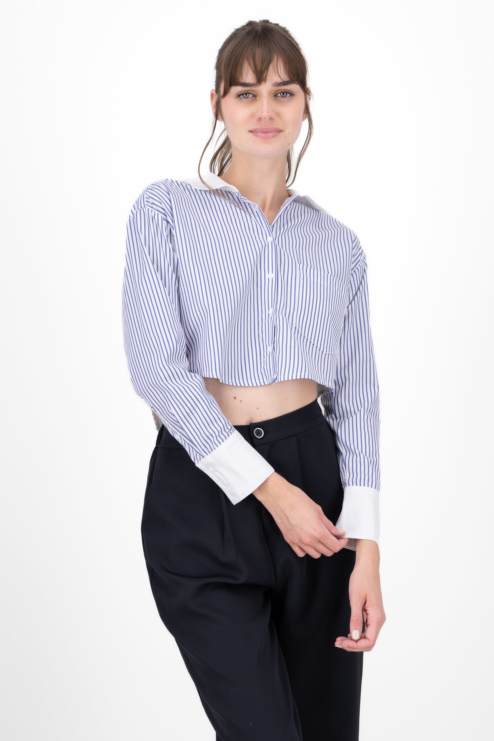 Camisa crop rayas combinada AZUL COMBO