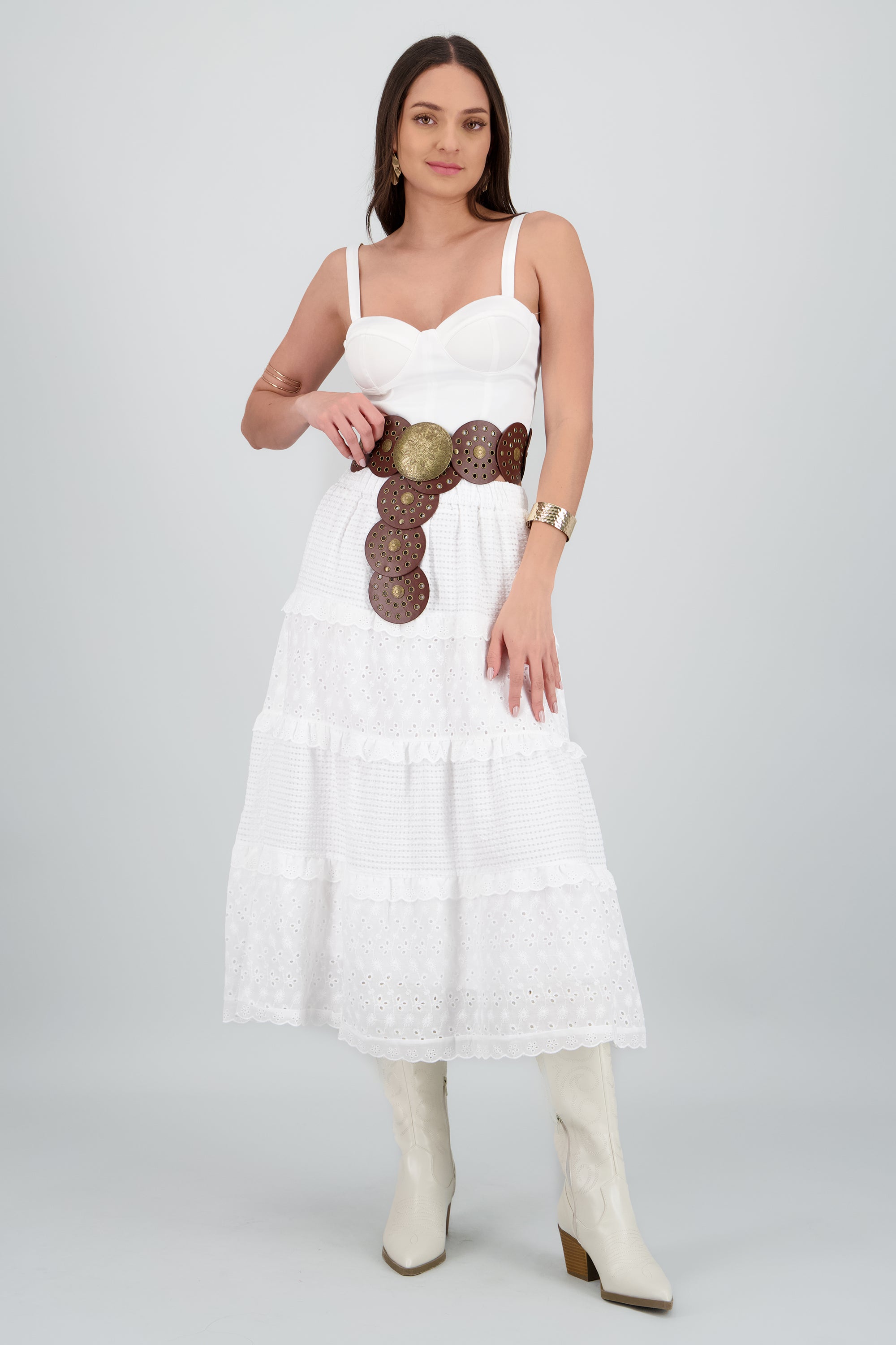 Cinturon boho circulos eyelets CAFE