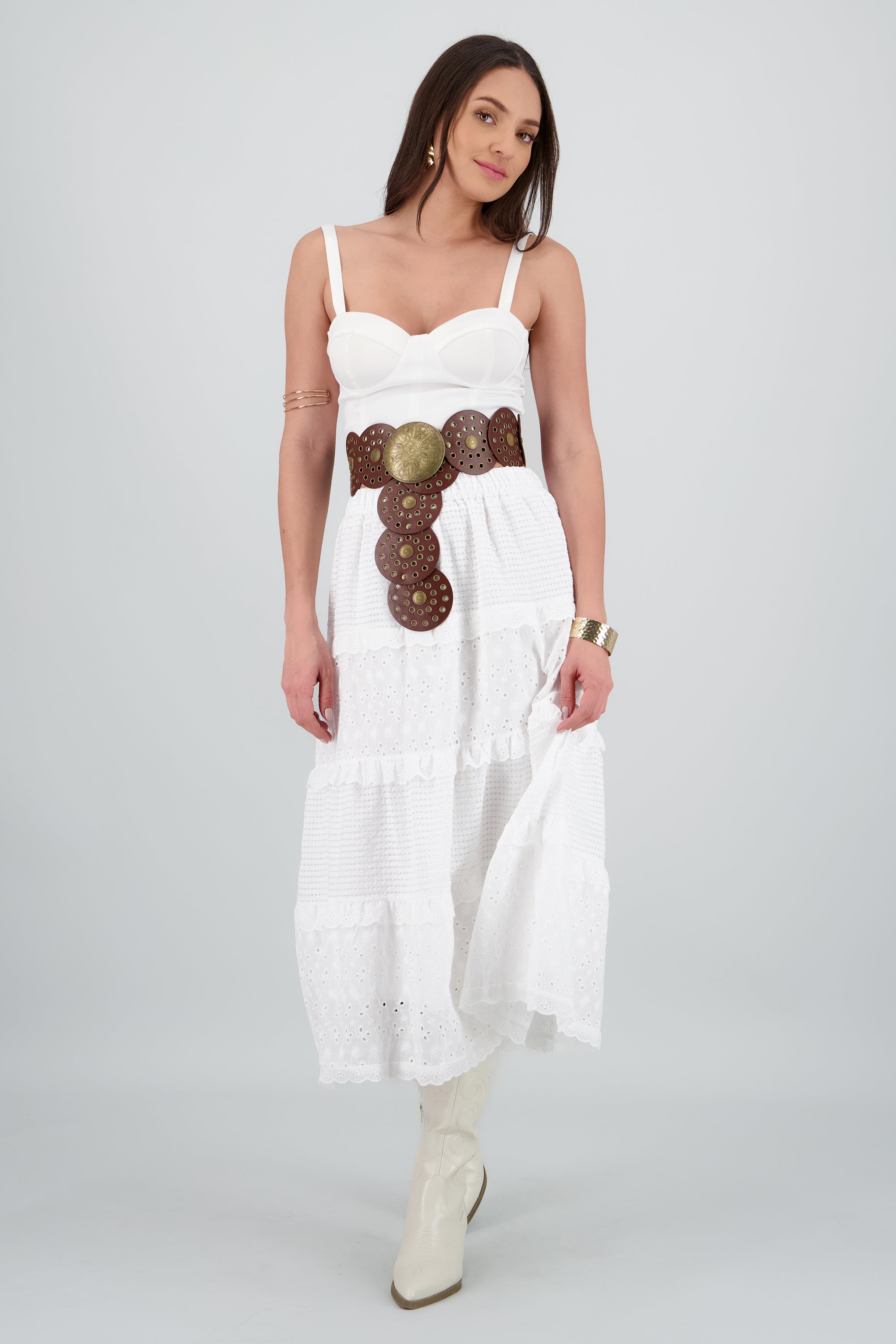 Cinturon boho circulos eyelets CAFE