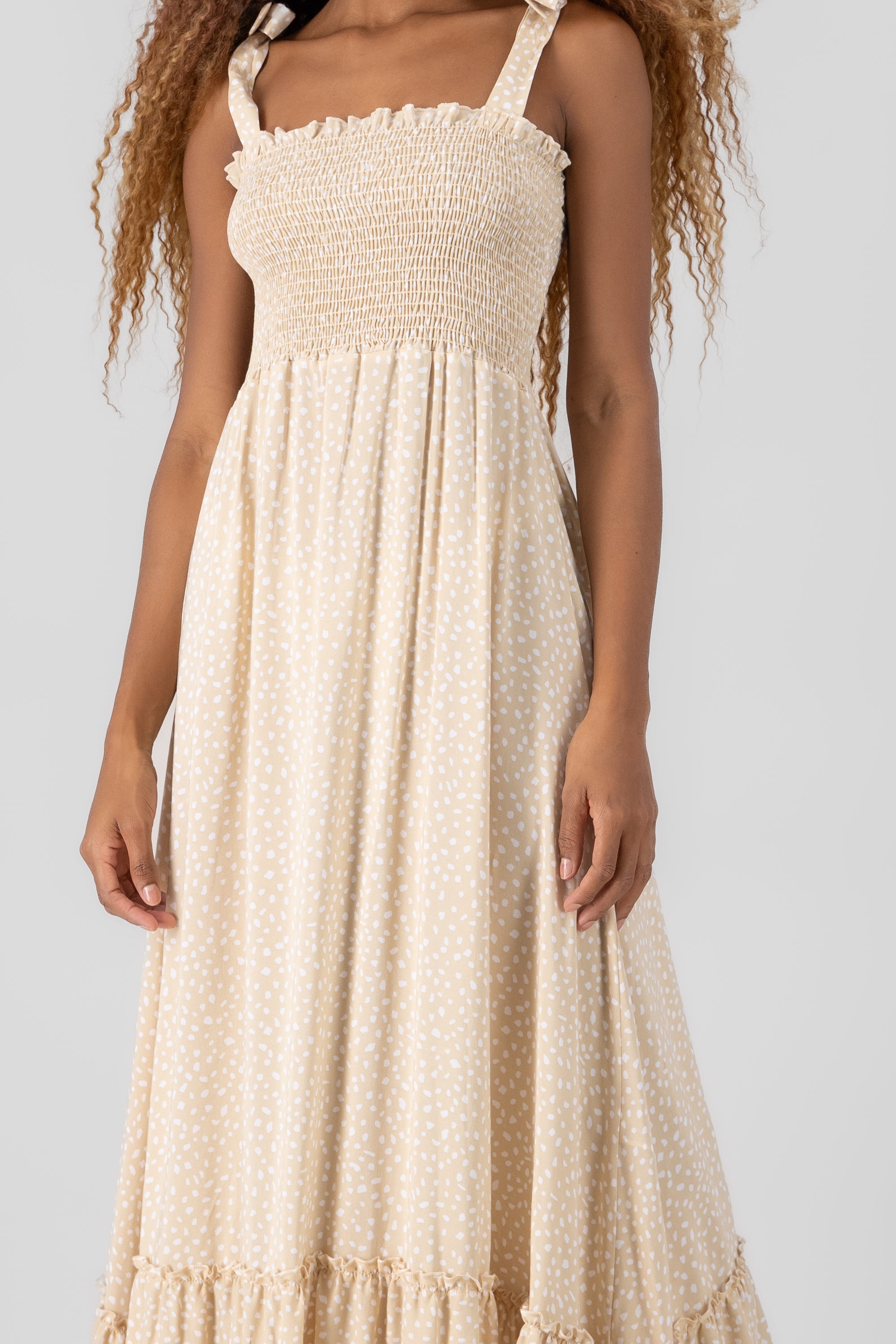 Vestido maxi tirantes moños BEIGE