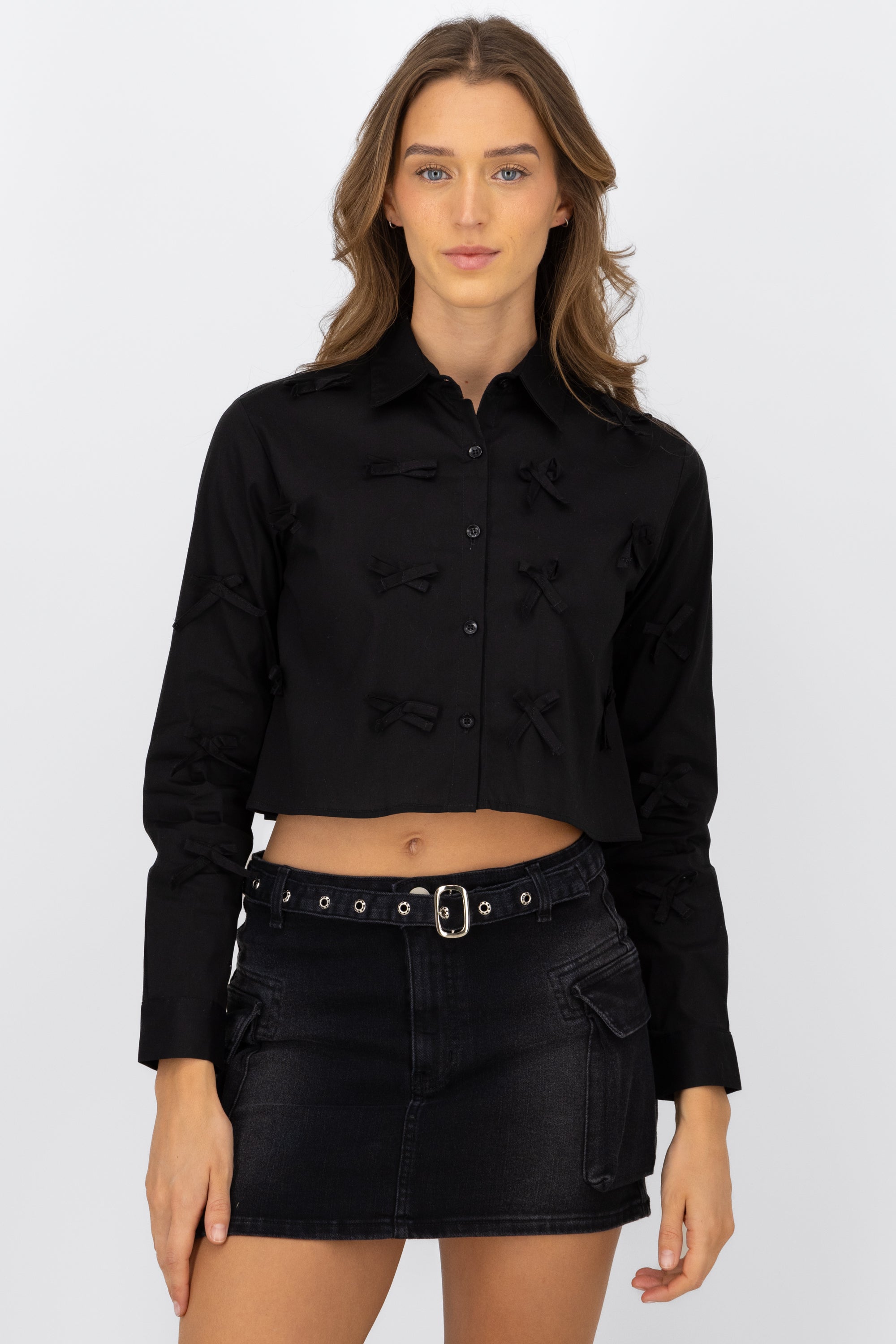Camisa crop detalle moños