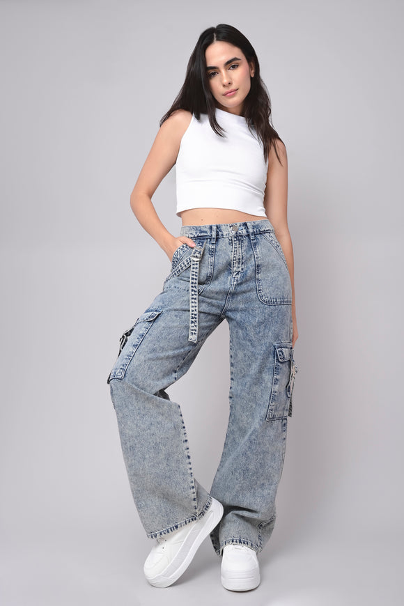 Jeans cargo 2 bolsas tiras