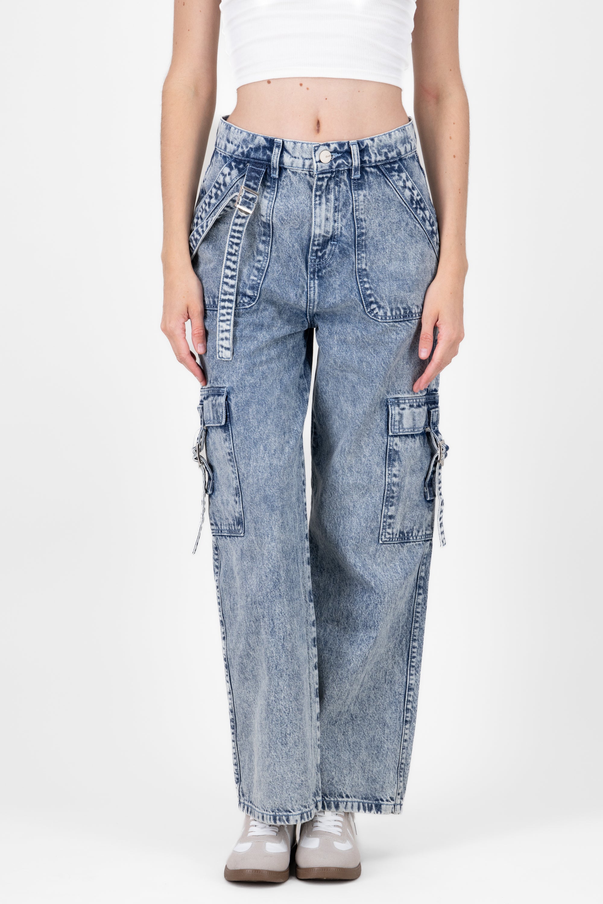 Jeans cargo 2 bolsas tiras ACID WASH