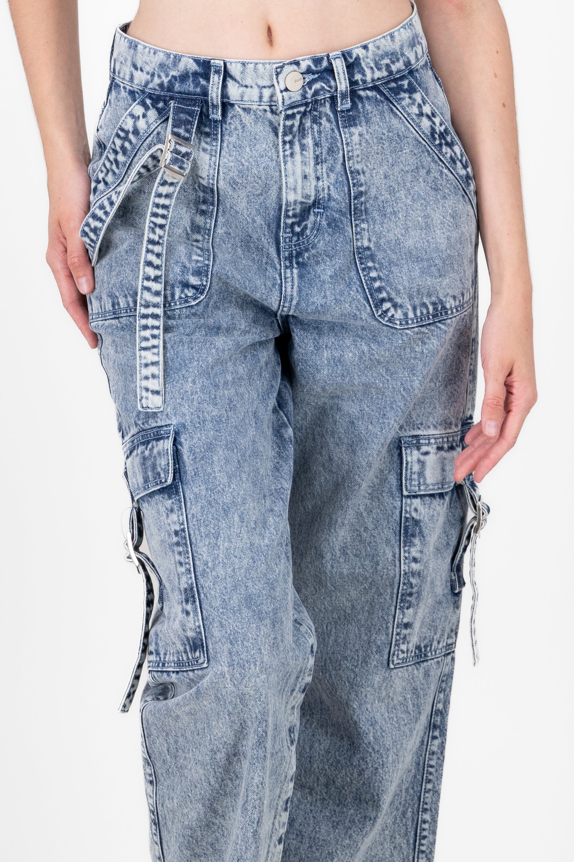 Jeans cargo 2 bolsas tiras ACID WASH