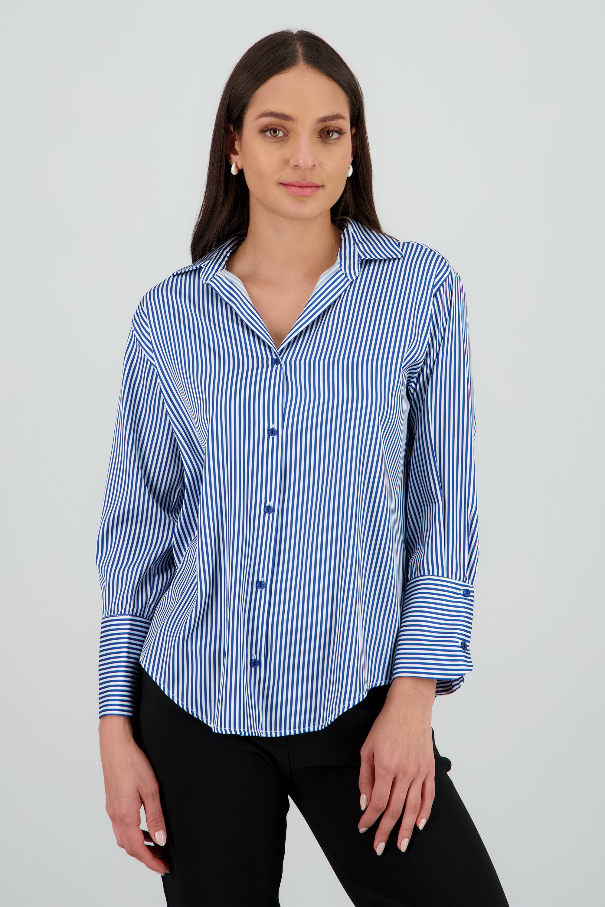 Blusa satin rayas manga larga Hypsters HUESO COMBO