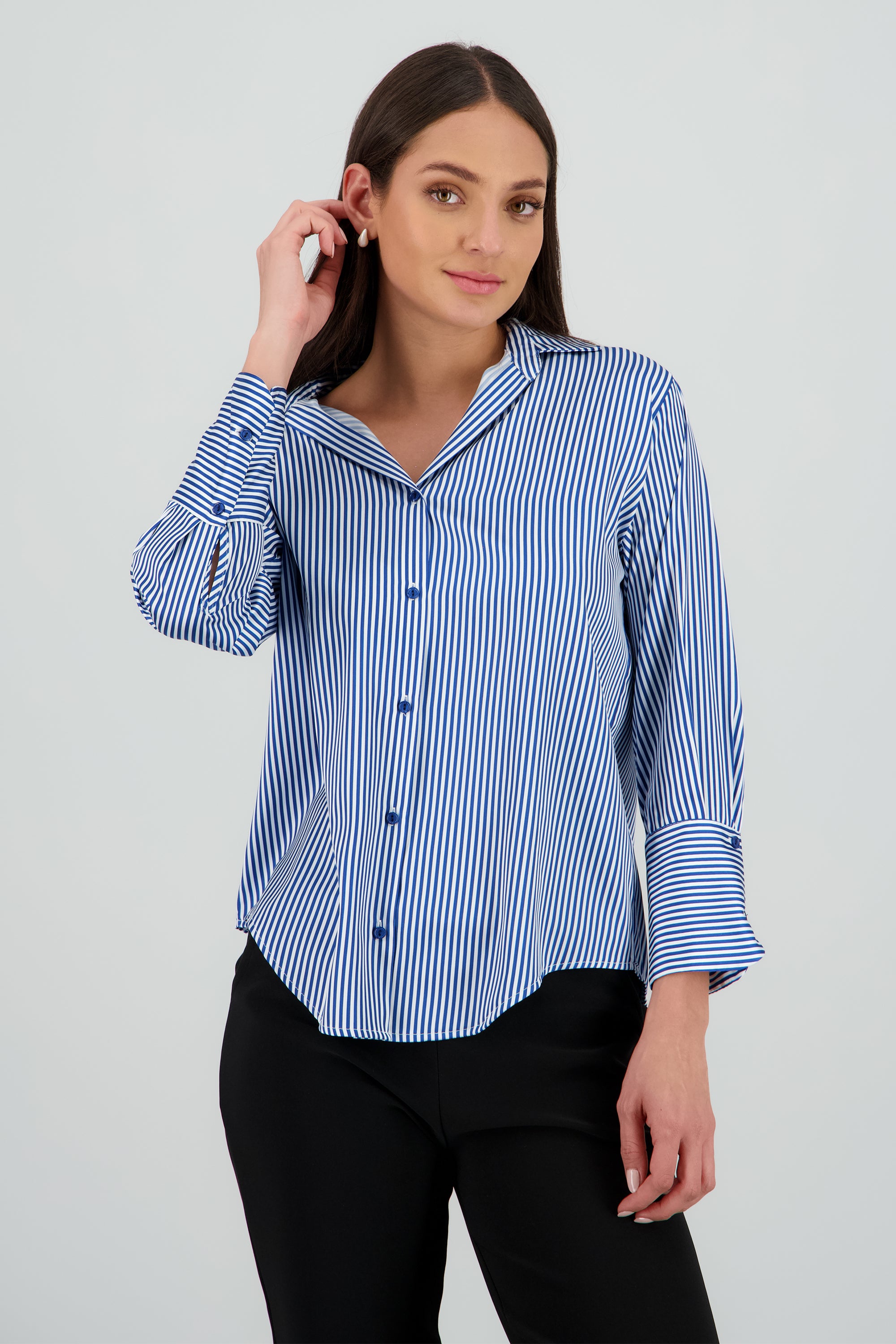 Blusa satin rayas manga larga Hypsters HUESO COMBO