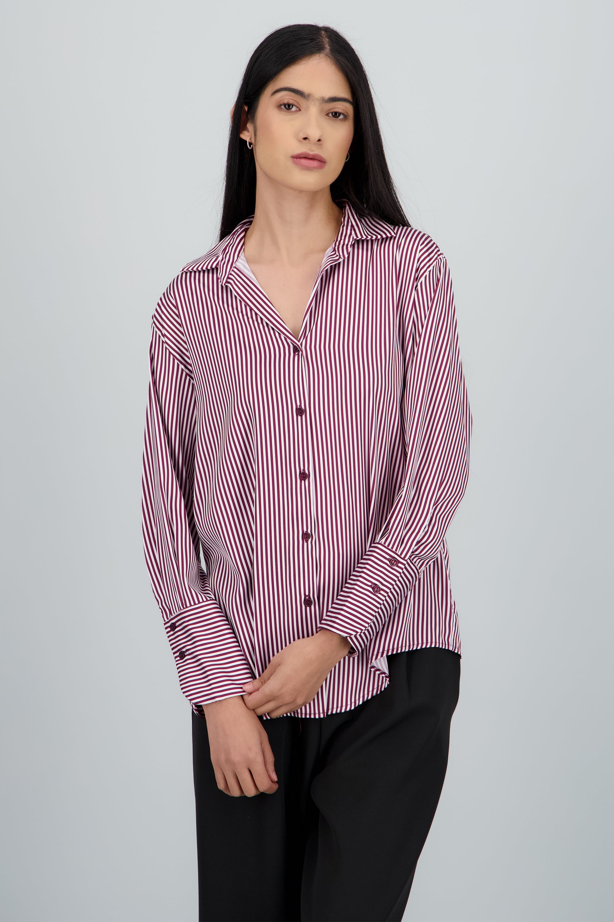 Blusa satin rayas manga larga Hypsters CIRUELA