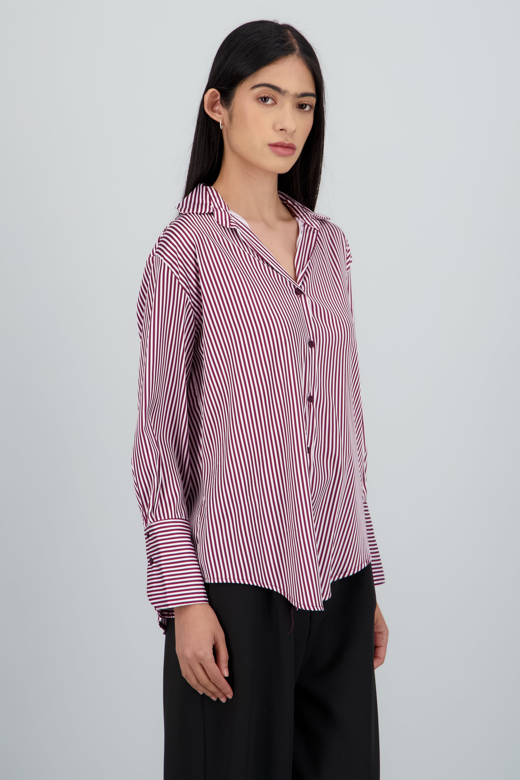 Blusa satin rayas manga larga Hypsters CIRUELA