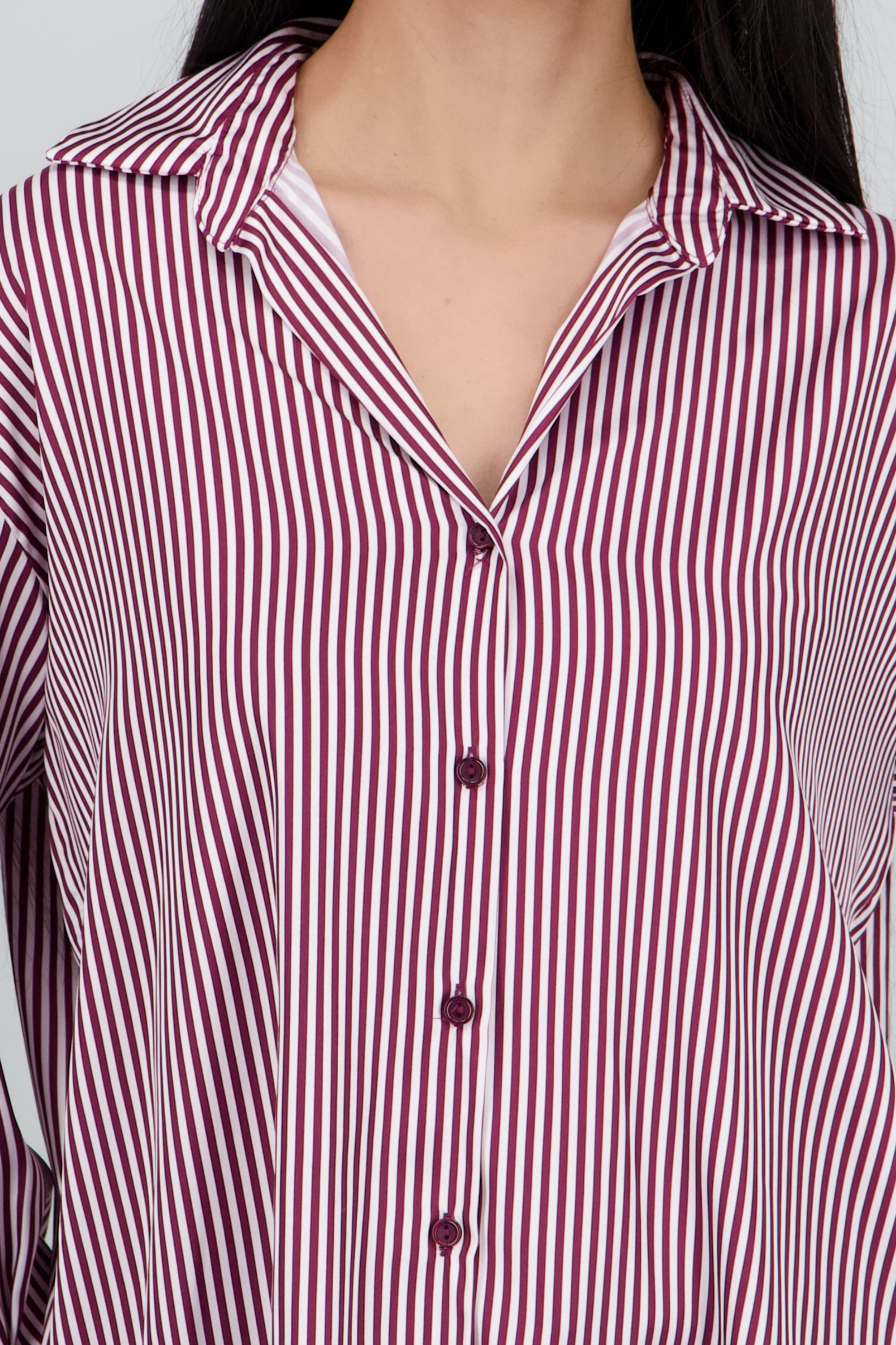 Blusa satin rayas manga larga Hypsters CIRUELA