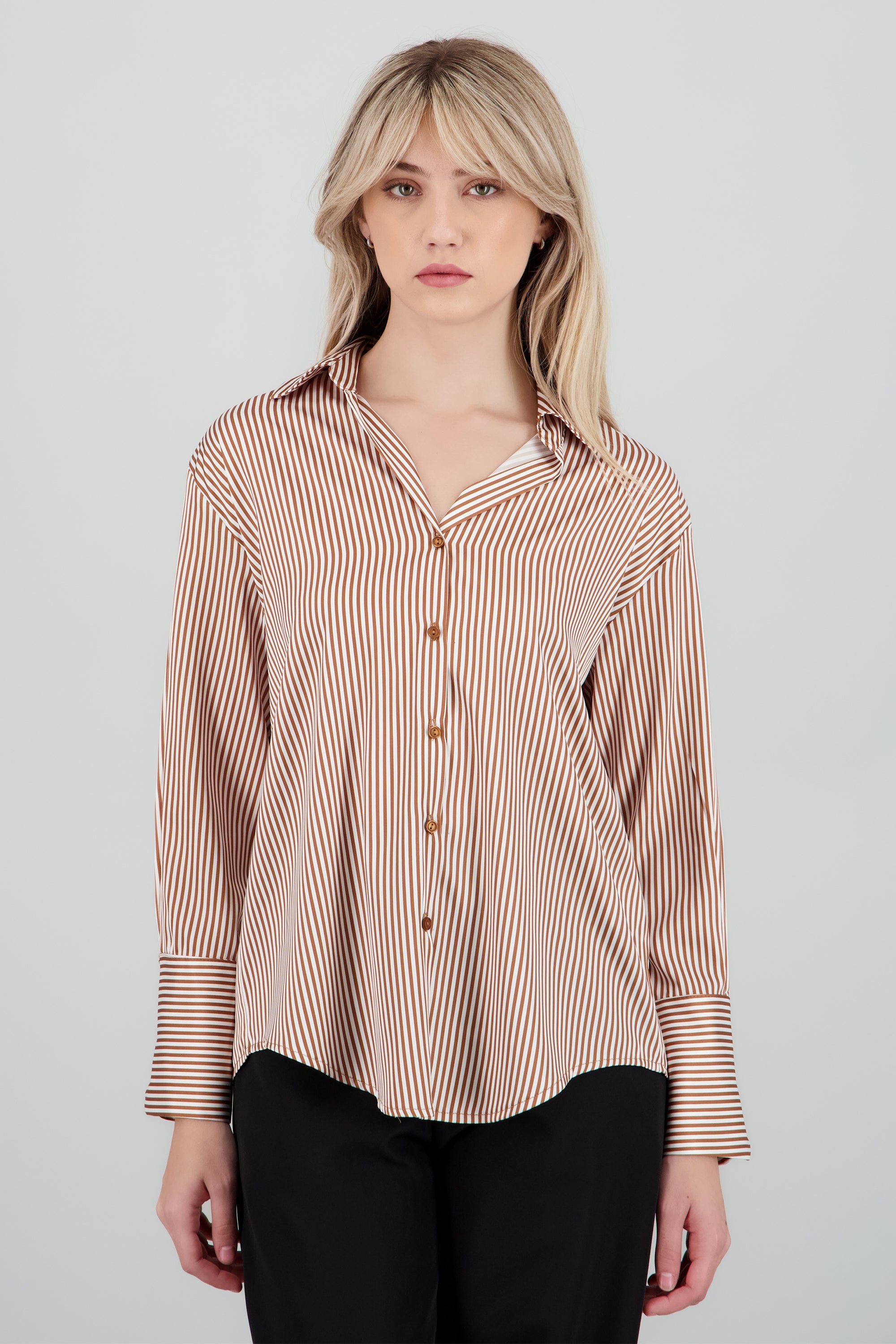 Blusa satin rayas manga larga Hypsters CAMELLO