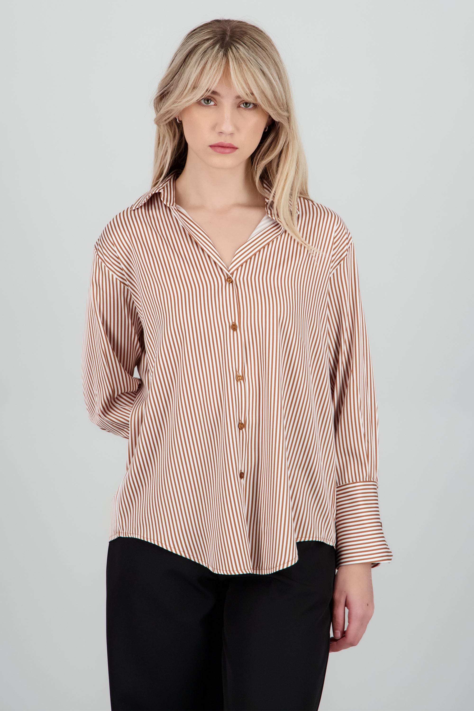 Blusa satin rayas manga larga Hypsters CAMELLO