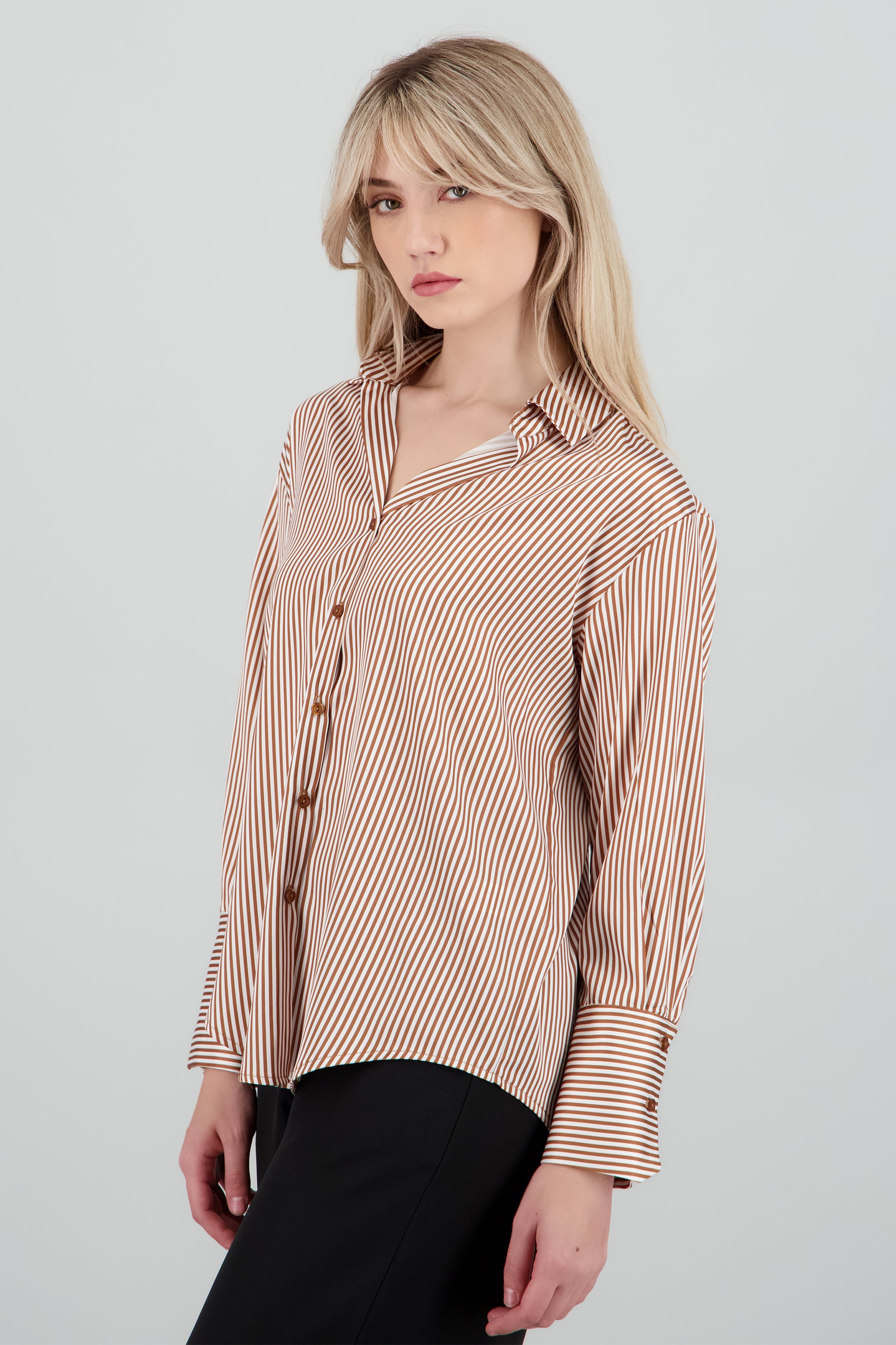 Blusa satin rayas manga larga Hypsters CAMELLO