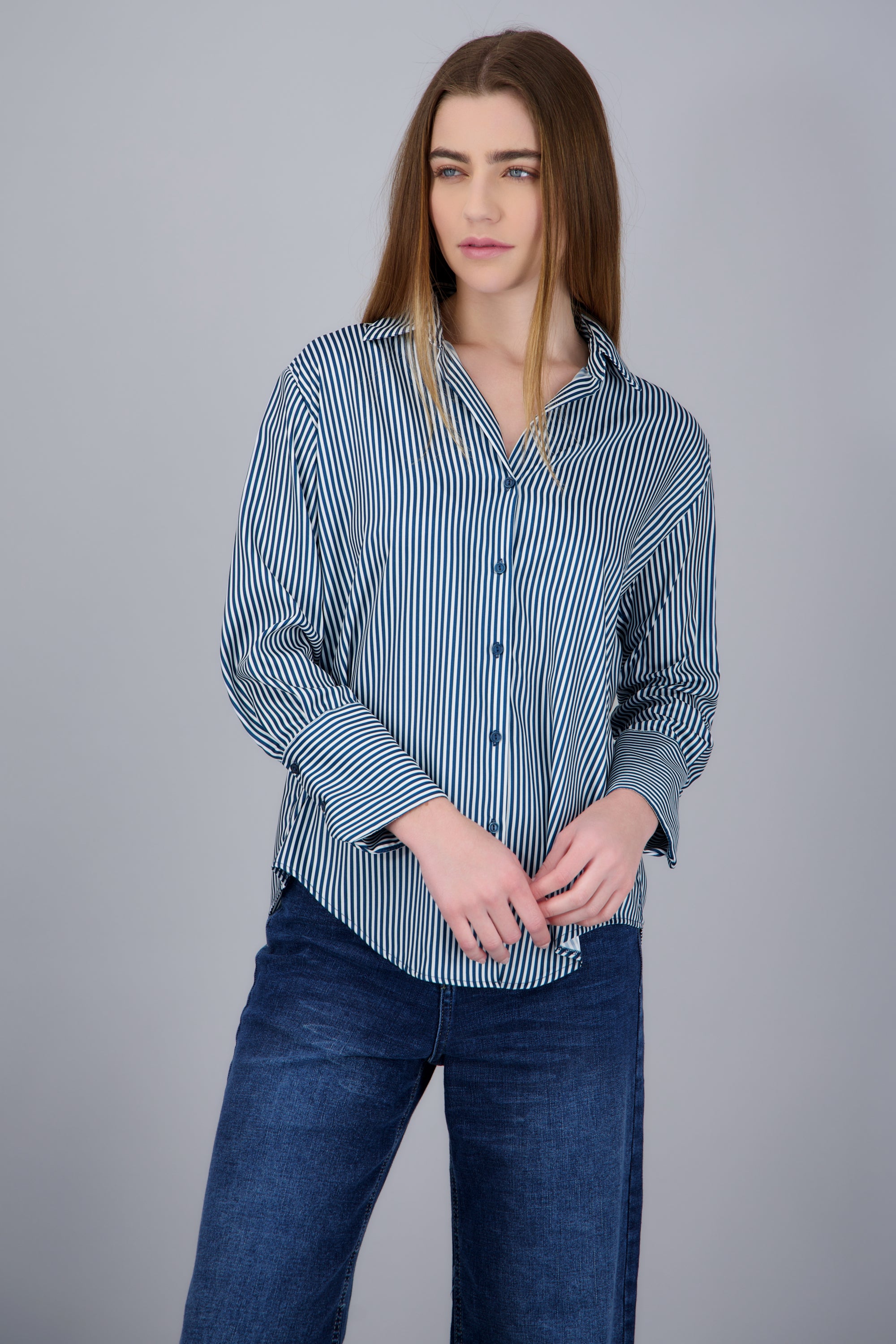 Blusa satin rayas manga larga Hypsters PETROLEO