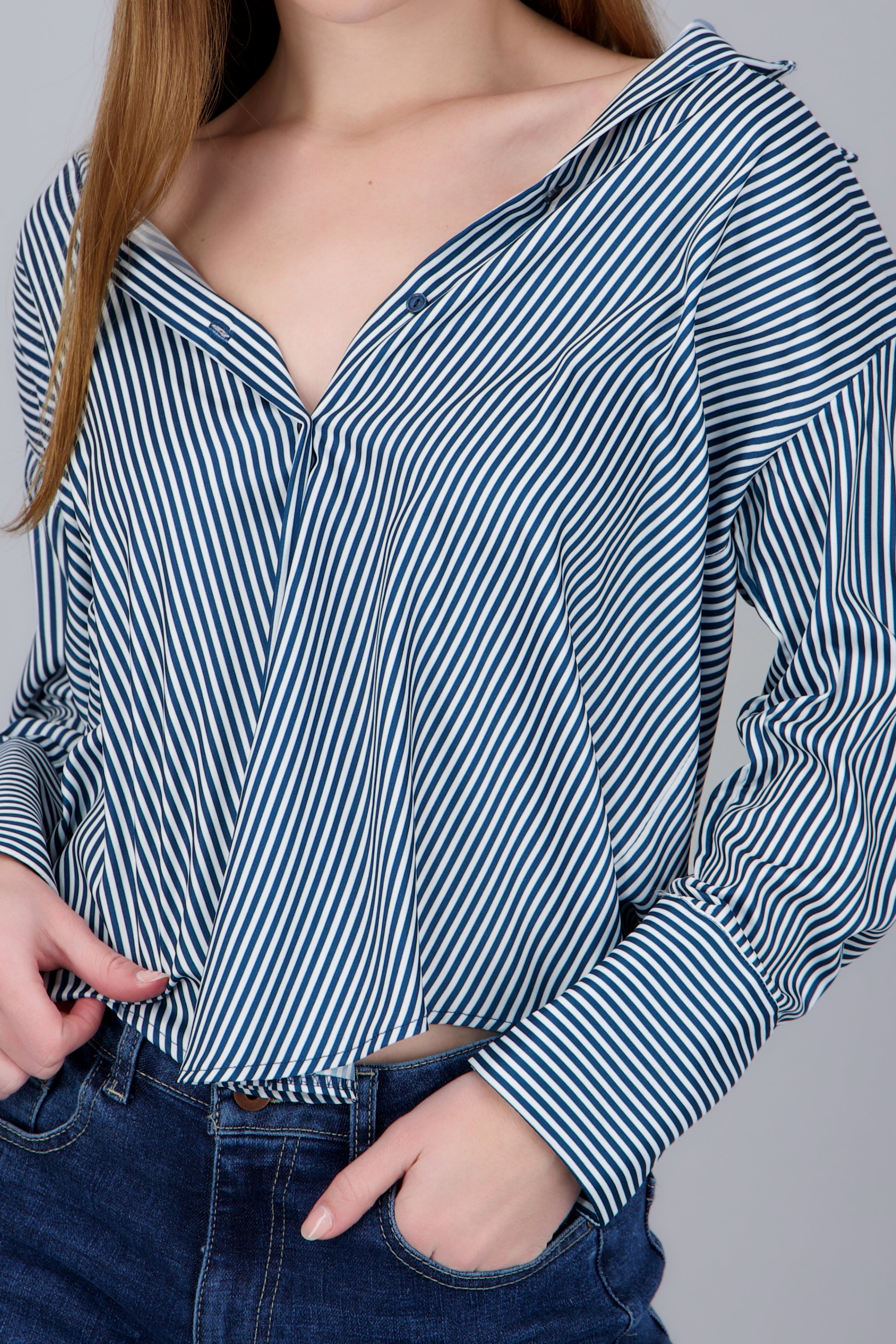 Blusa satin rayas manga larga Hypsters PETROLEO