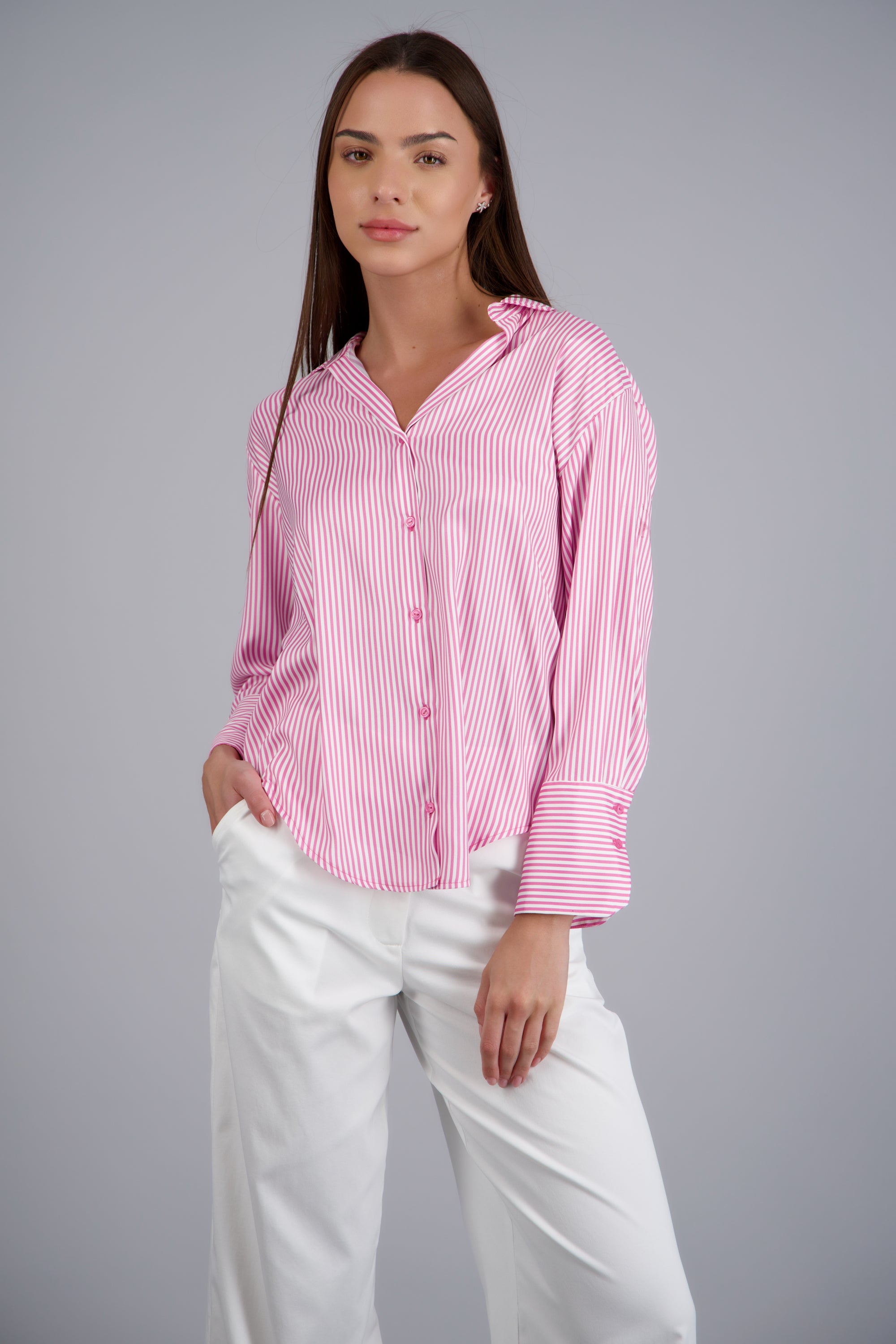 Blusa satin rayas manga larga Hypsters ROSA COMBO