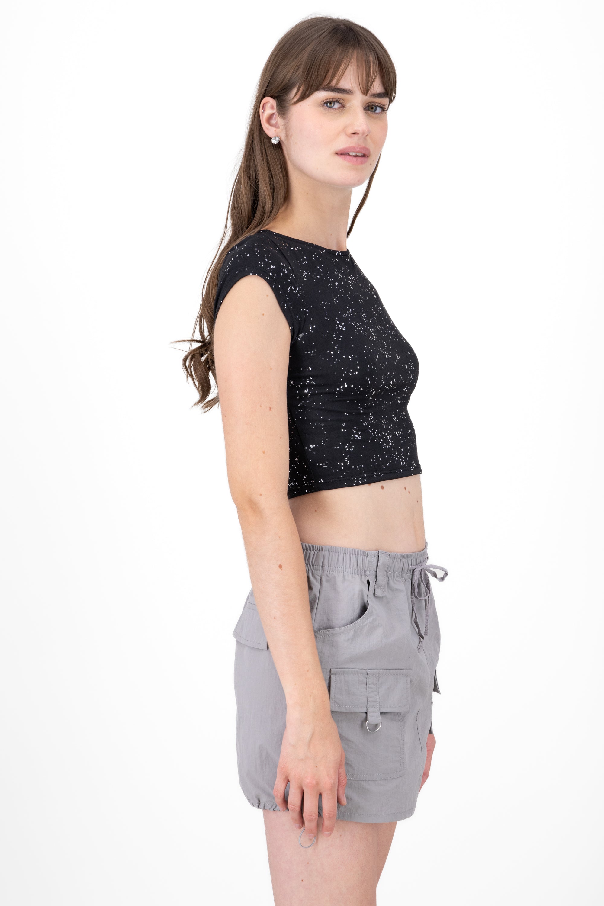 Top crop metalico manchas NEGRO