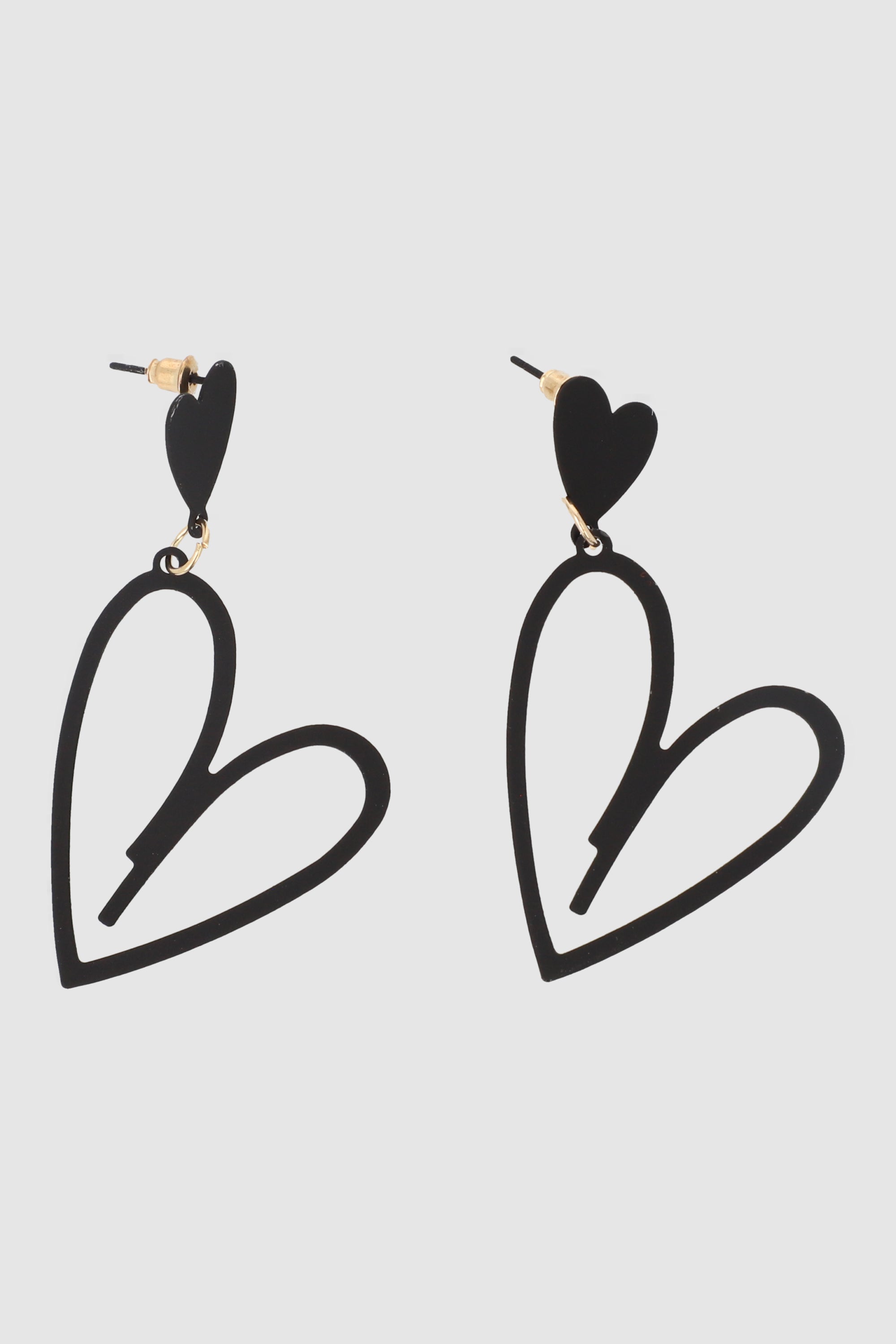 Aretes doble corazon silueta NEGRO