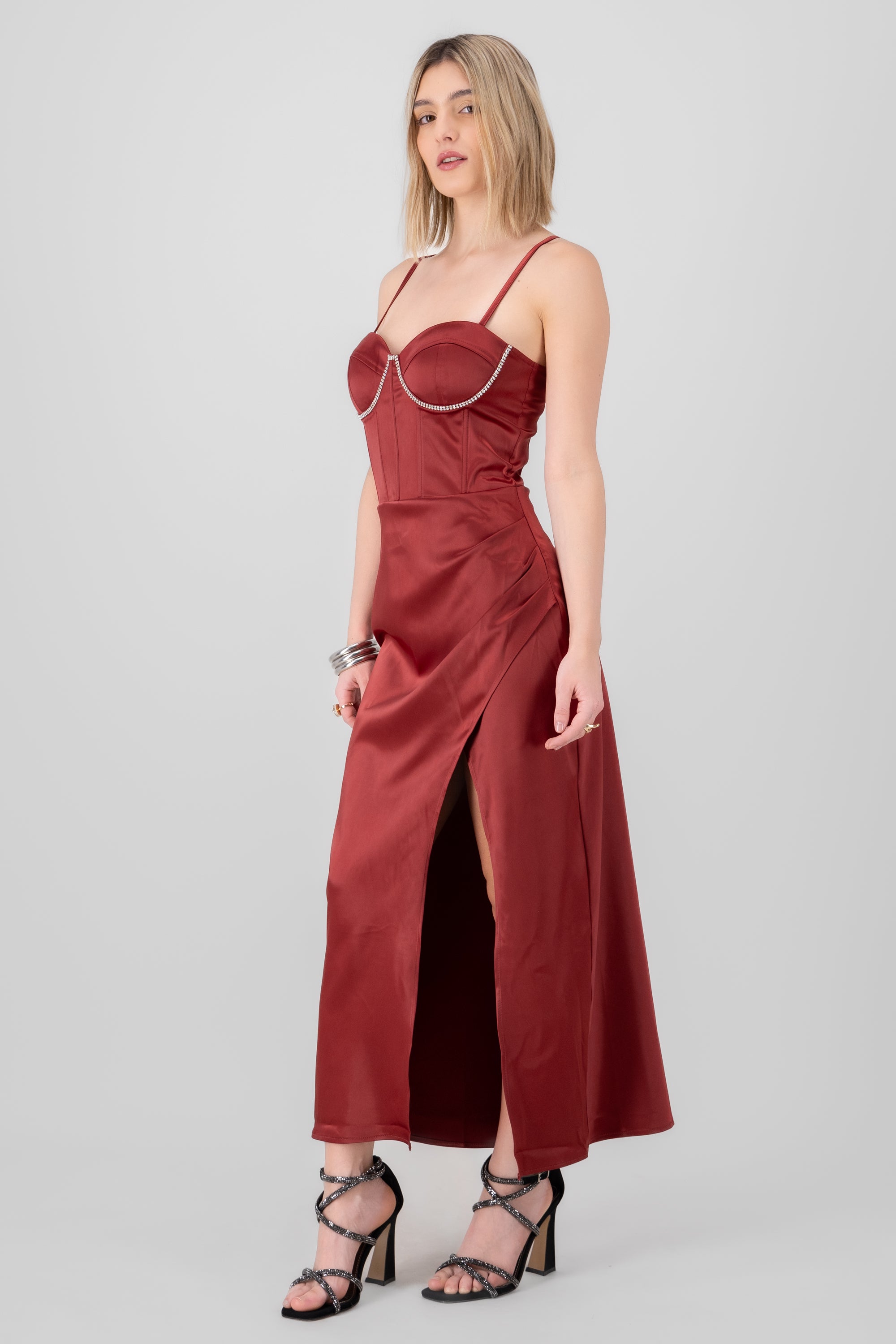 Vestido maxi corset brillos VINO