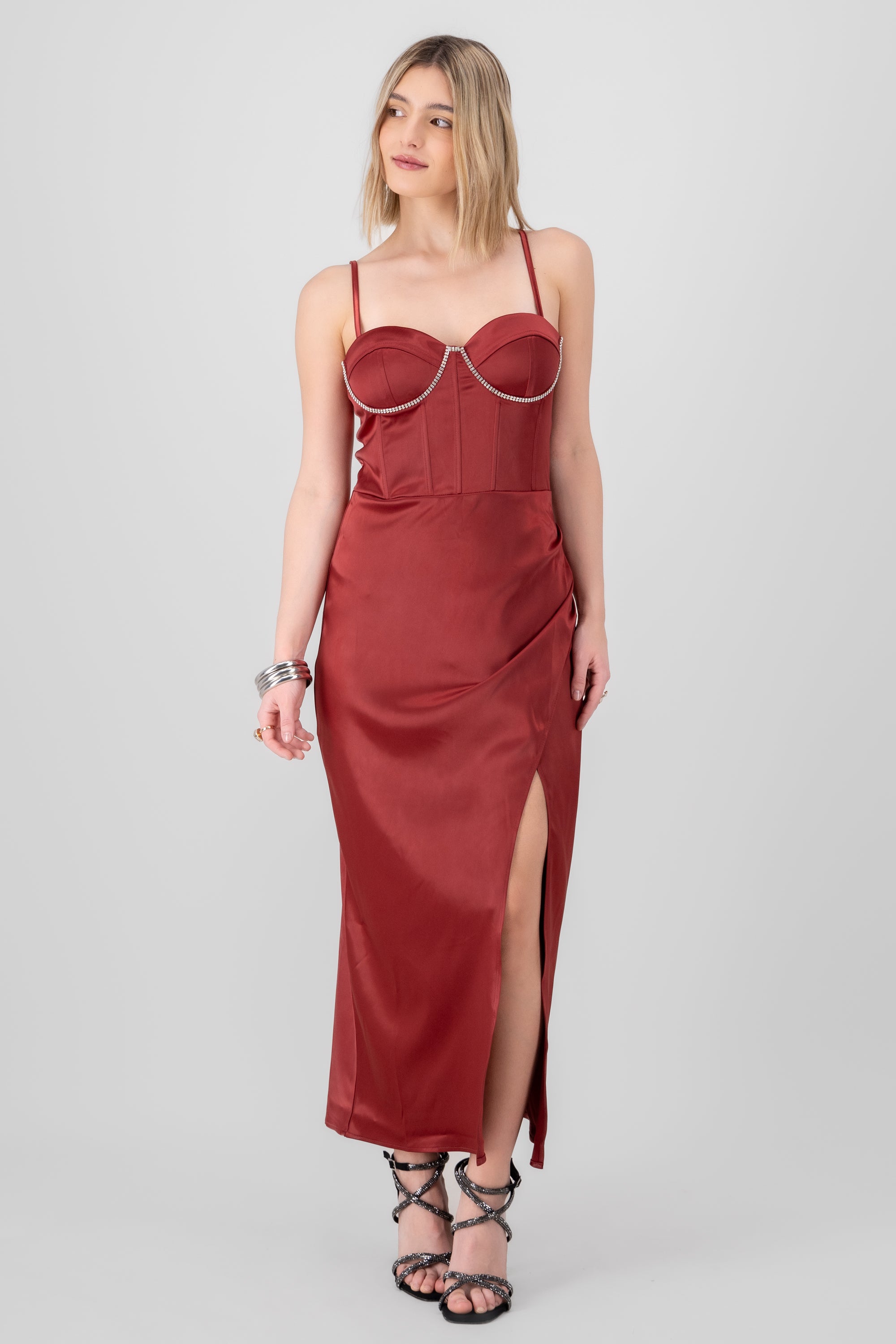 Vestido maxi corset brillos VINO