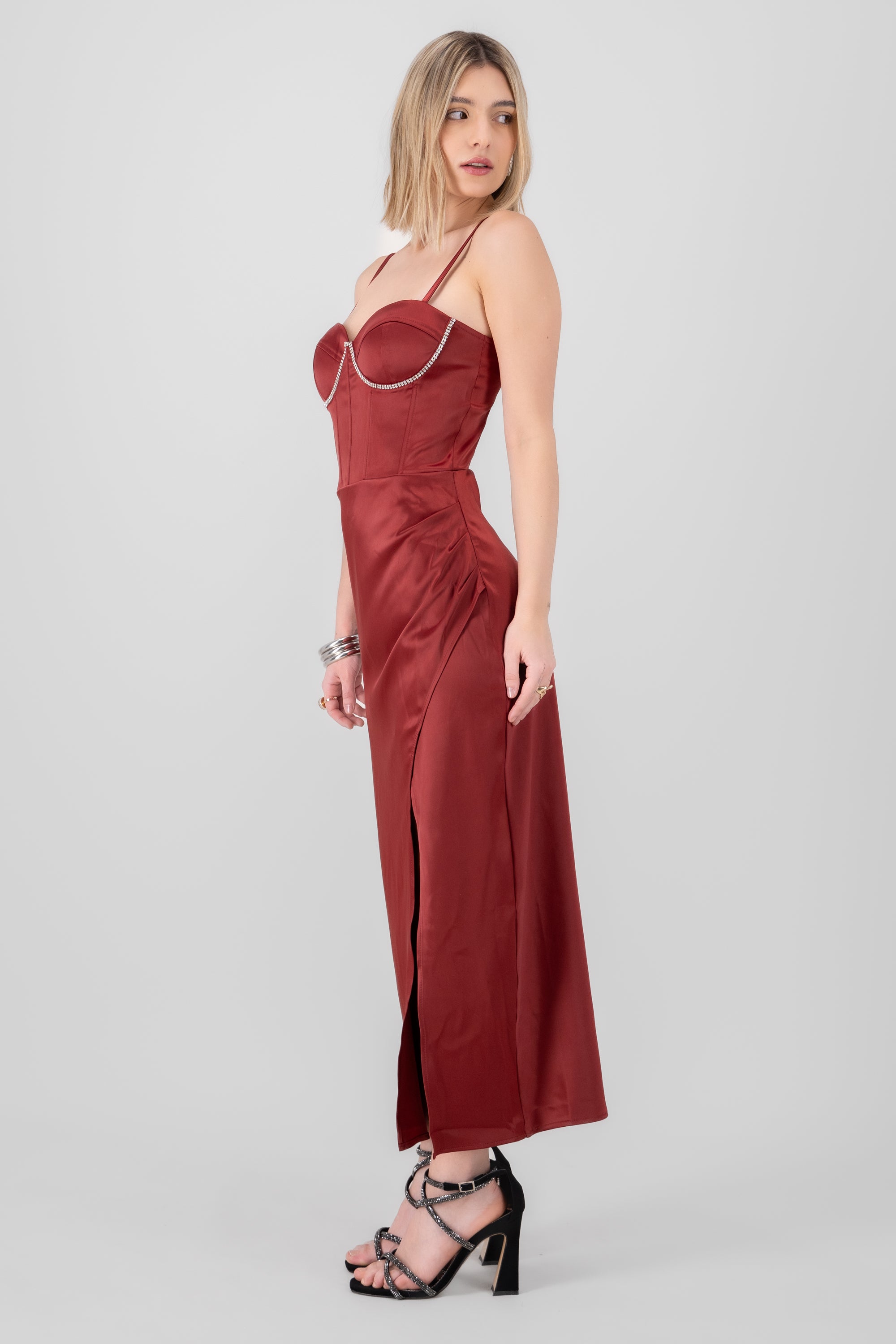 Vestido maxi corset brillos VINO