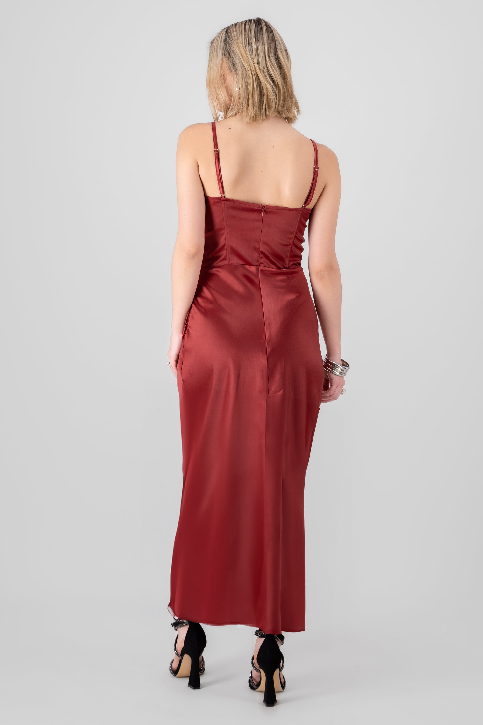 Vestido maxi corset brillos VINO