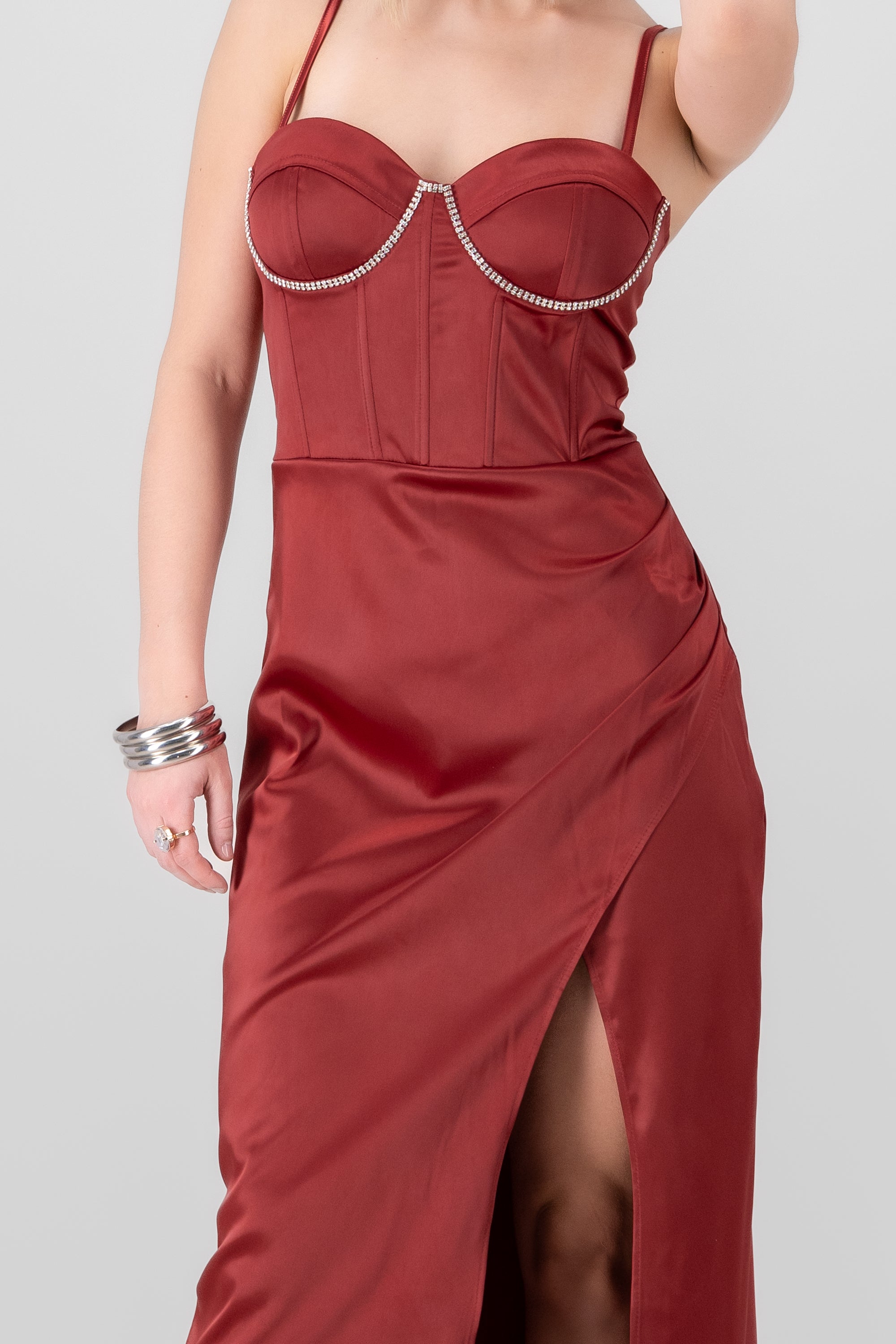 Vestido maxi corset brillos VINO