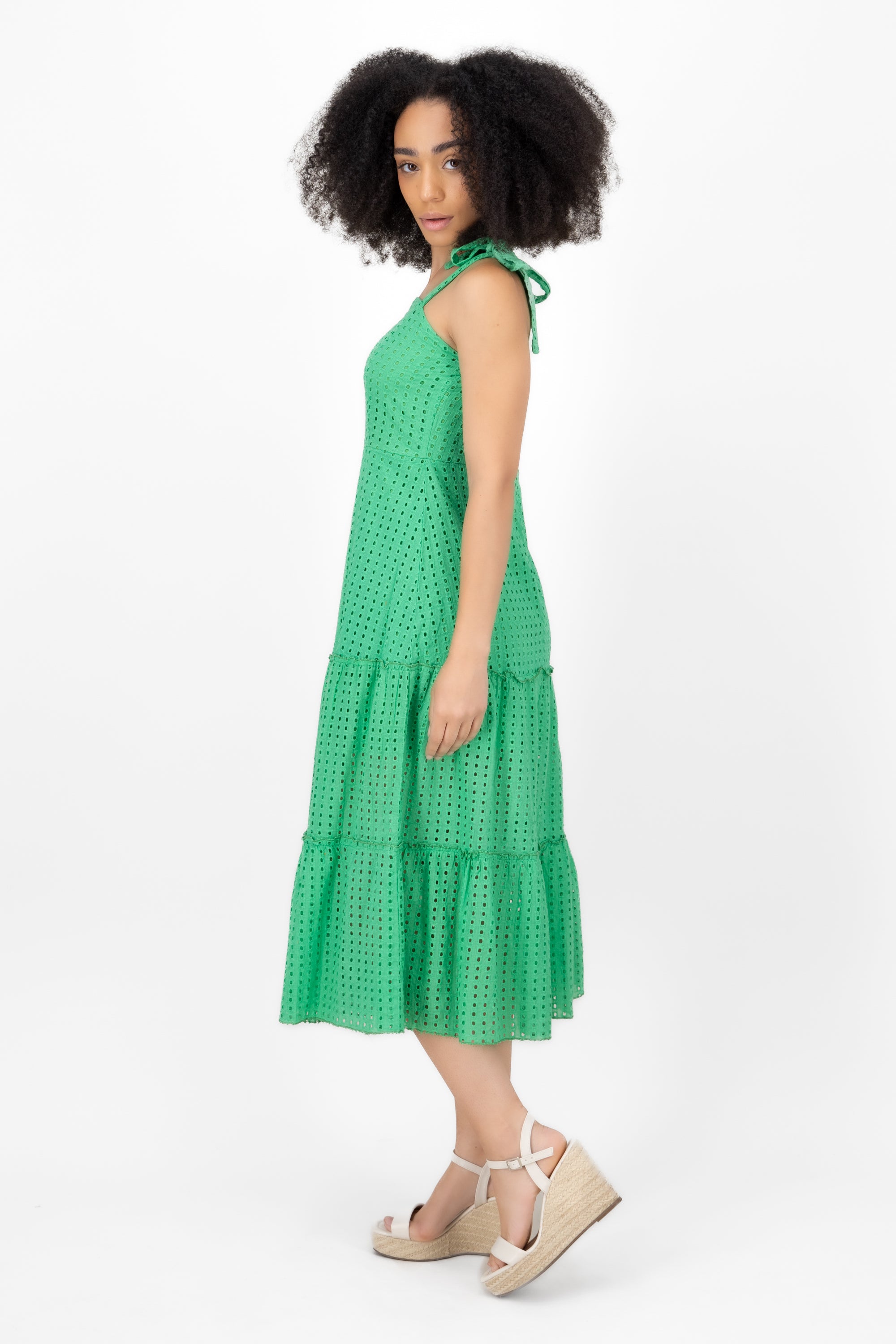 Vestido midi tirante lazo algodon eyelet Hypsters VERDE