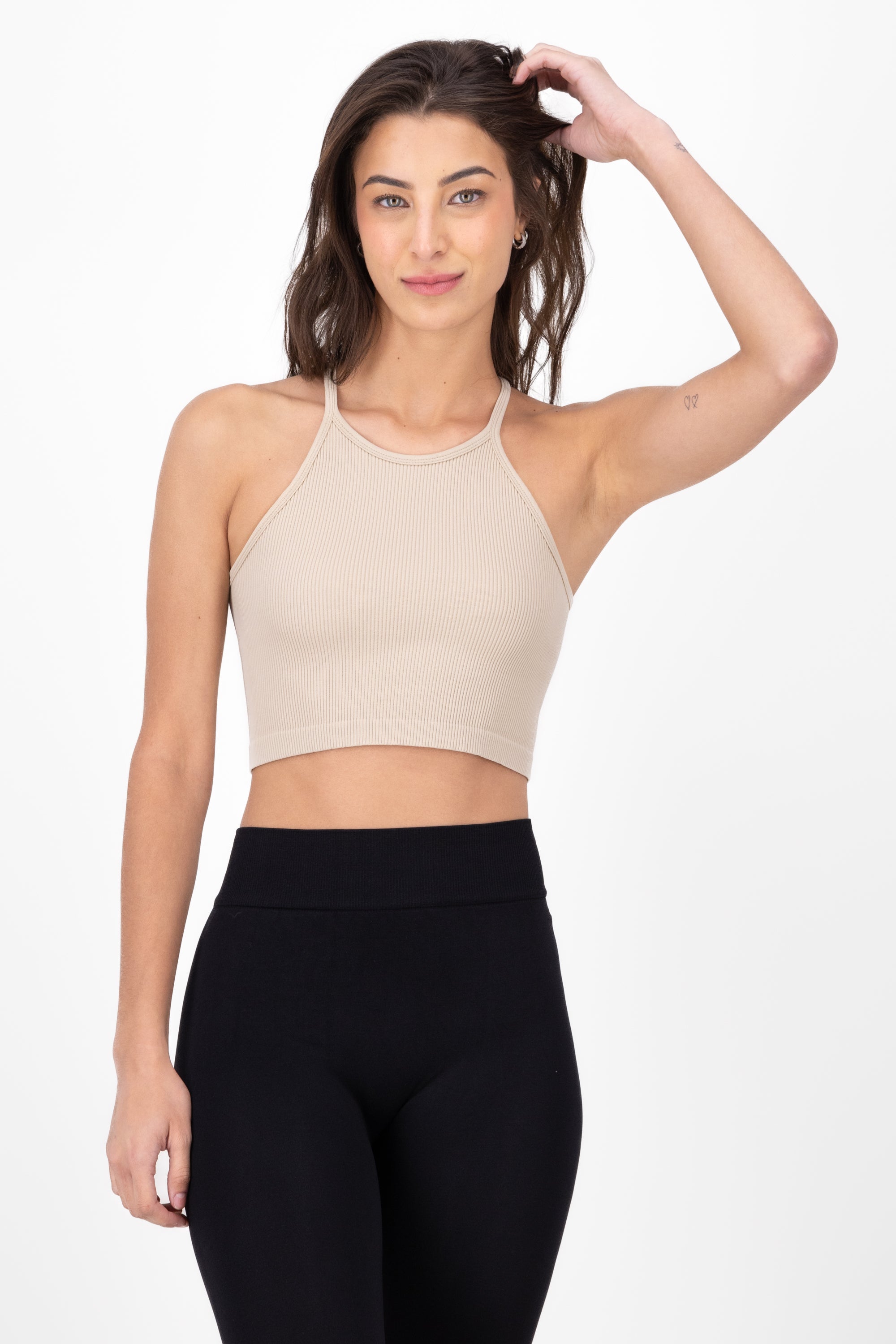 Top Seamless Sin Manga Liso KHAKI