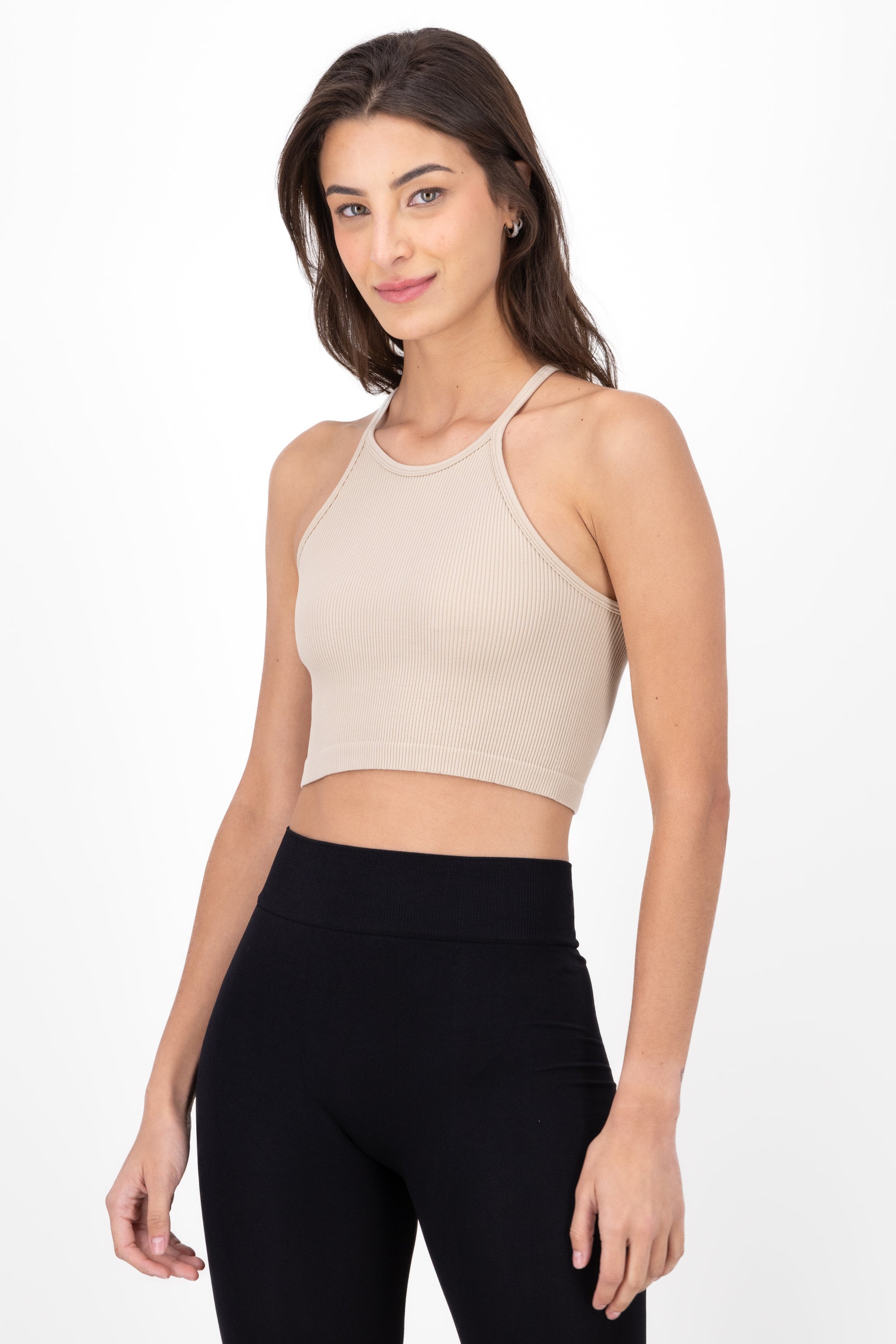 Top Seamless Sin Manga Liso KHAKI