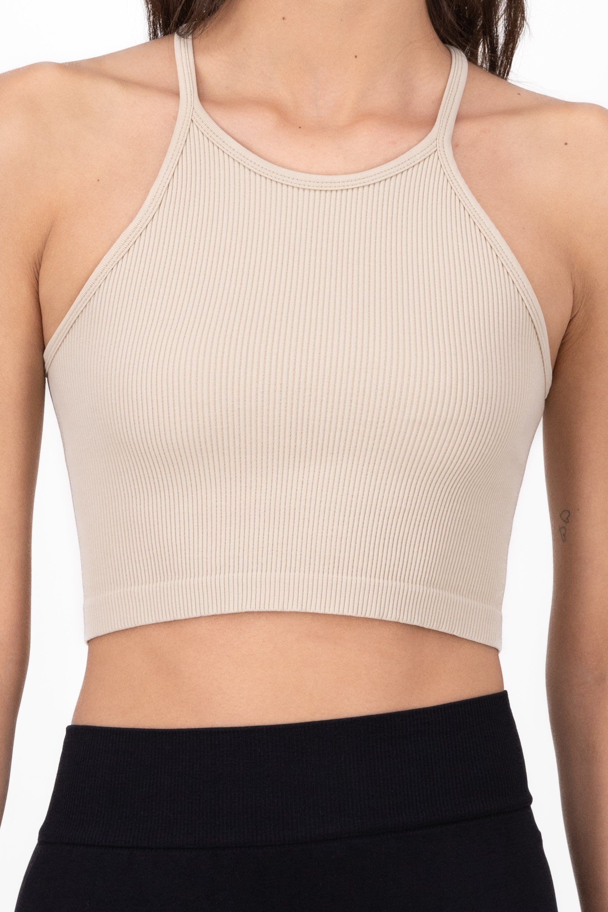 Top Seamless Sin Manga Liso KHAKI