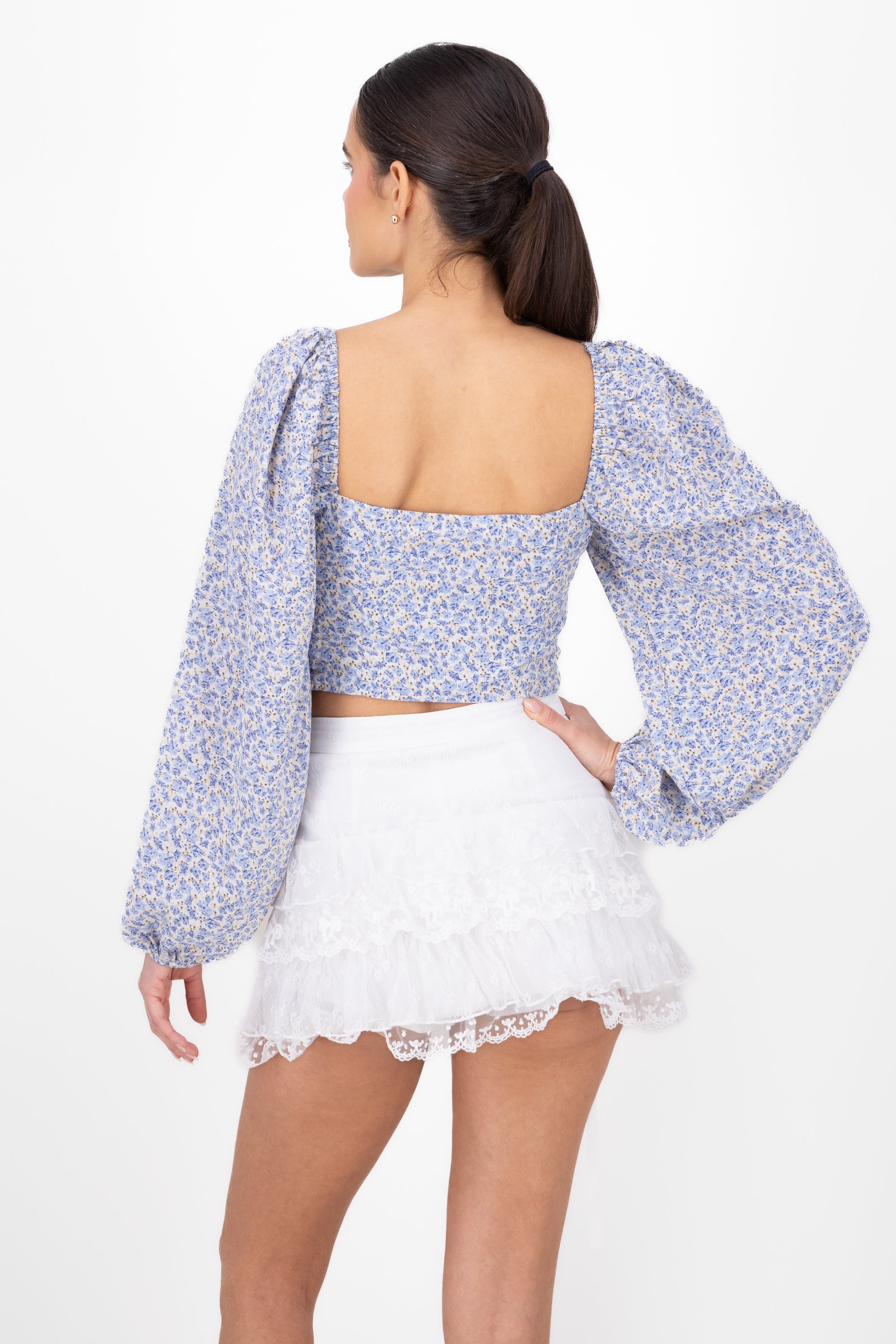 Blusa De Manga Larga Con Estampado De Flores AZUL COMBO