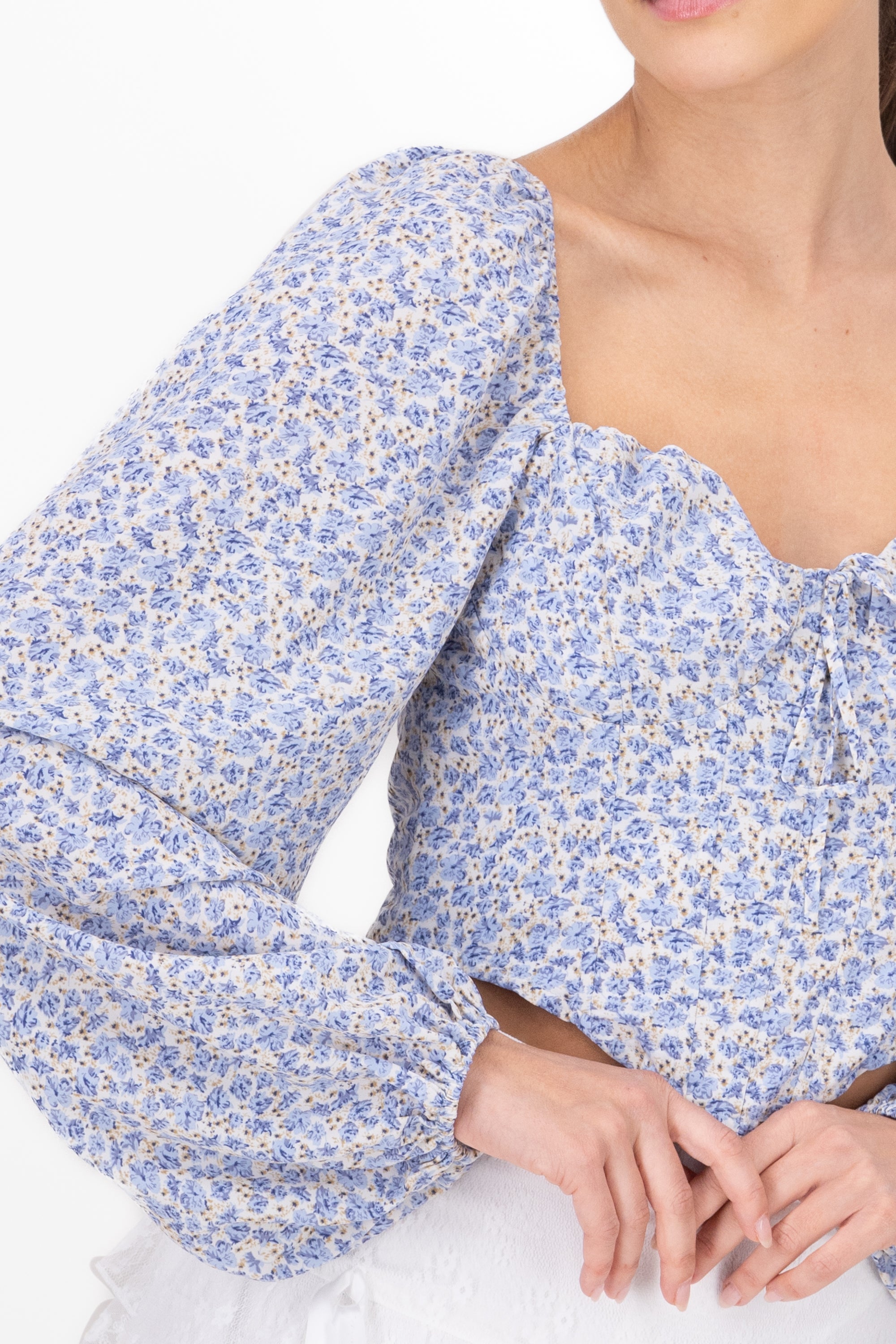 Blusa De Manga Larga Con Estampado De Flores AZUL COMBO