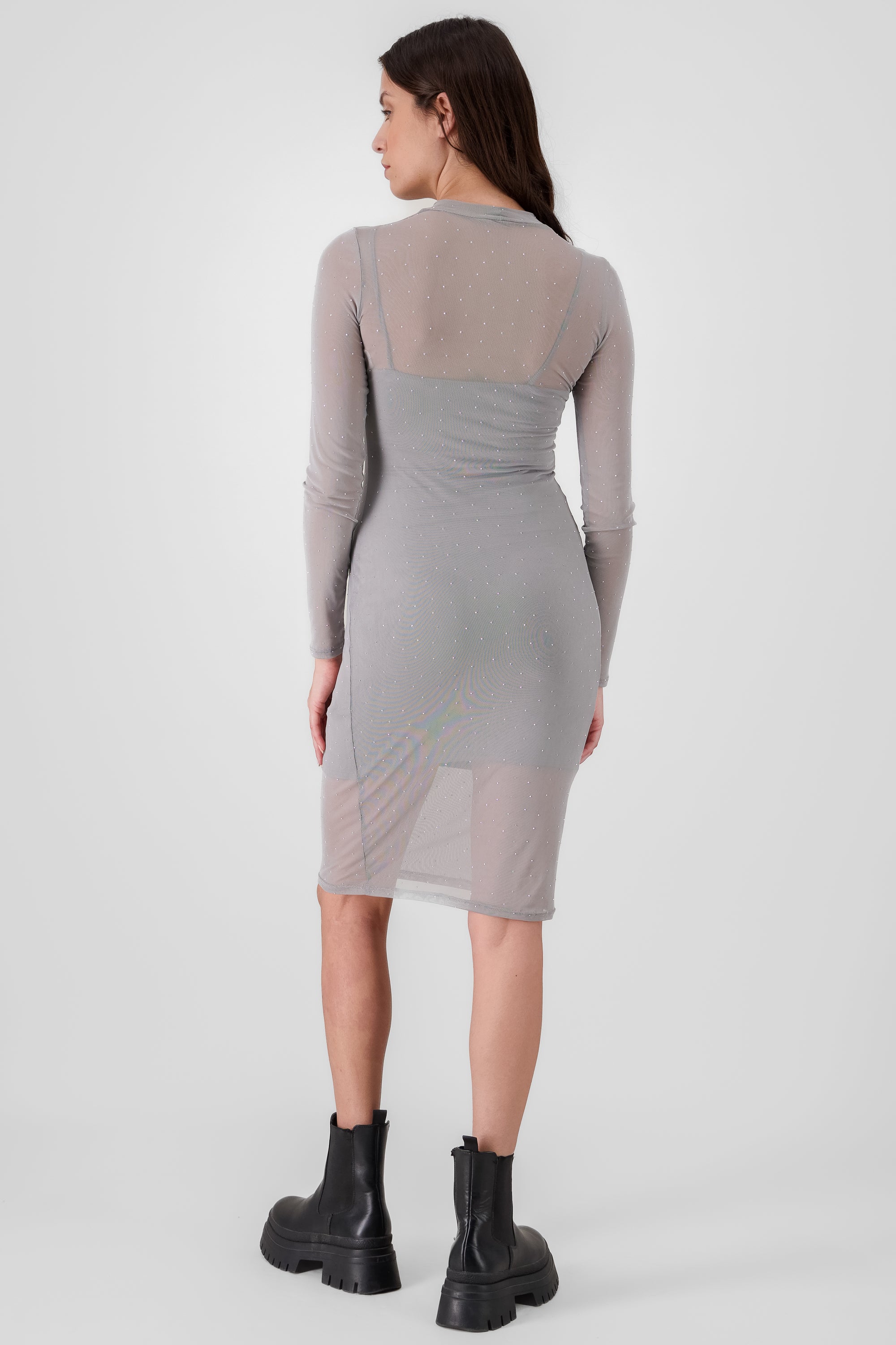 Vestido midi mesh con brillos GRIS