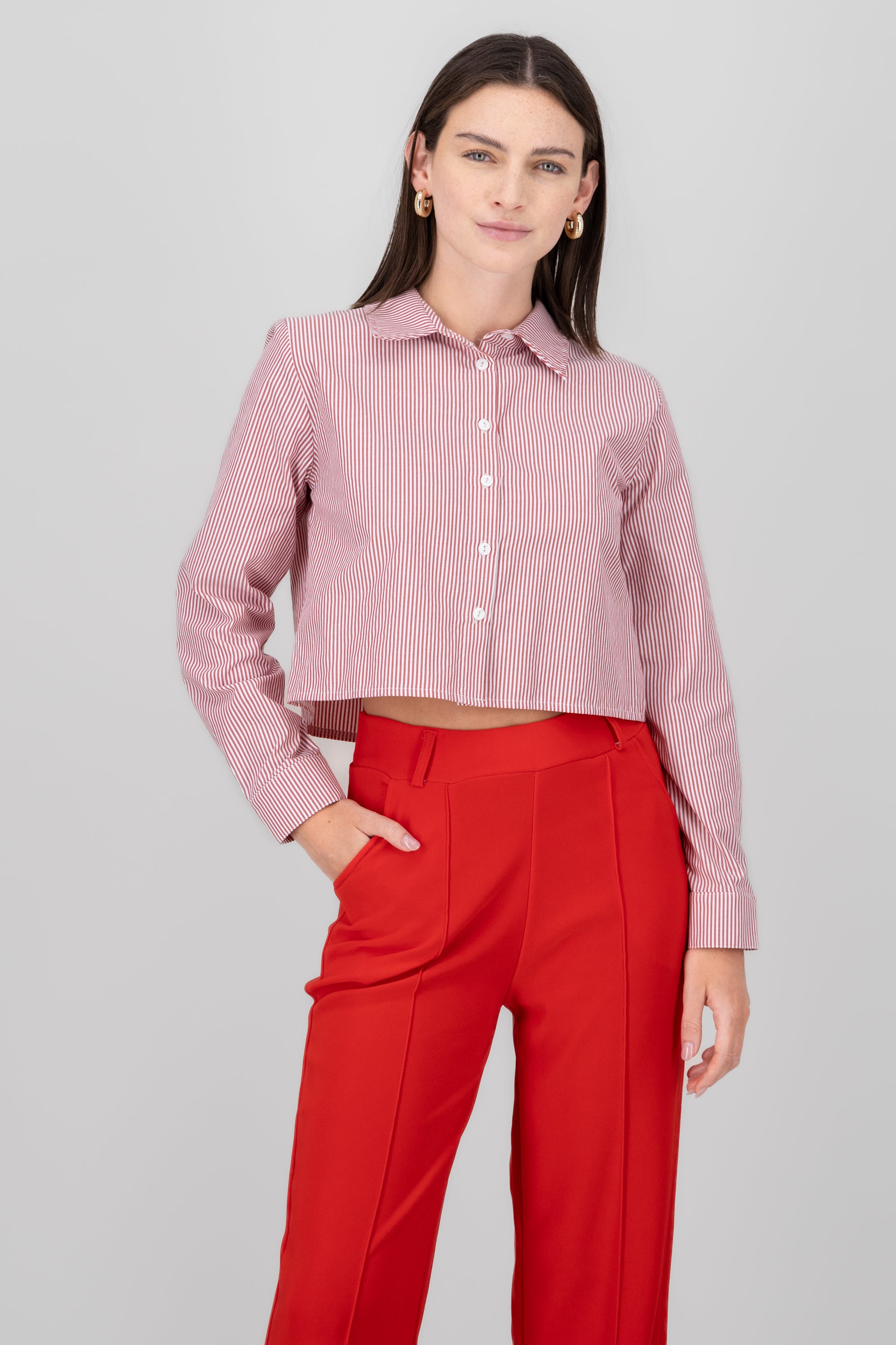 Camisa crop rayas ROJO COMBO