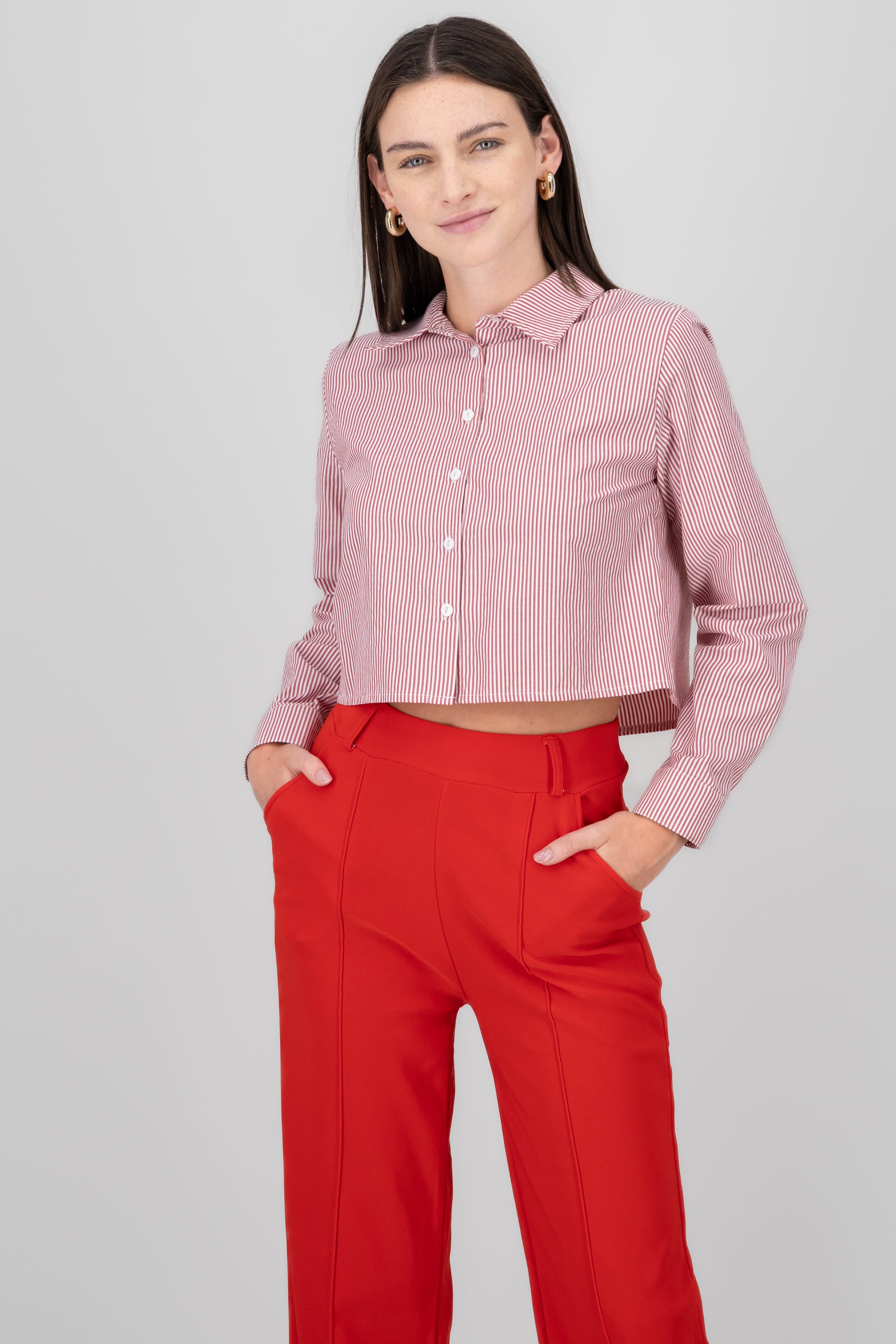 Camisa crop rayas ROJO COMBO