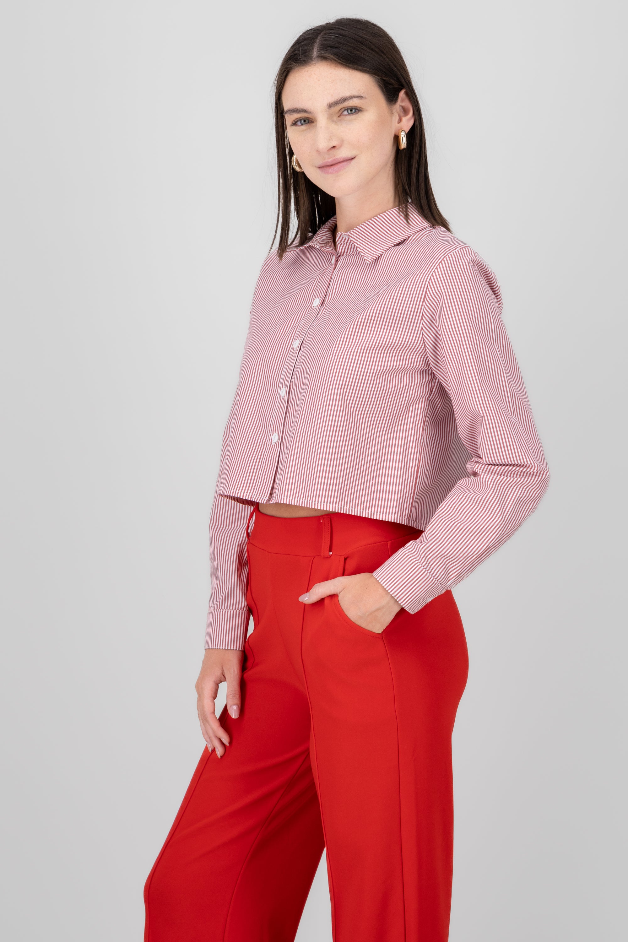 Camisa crop rayas ROJO COMBO